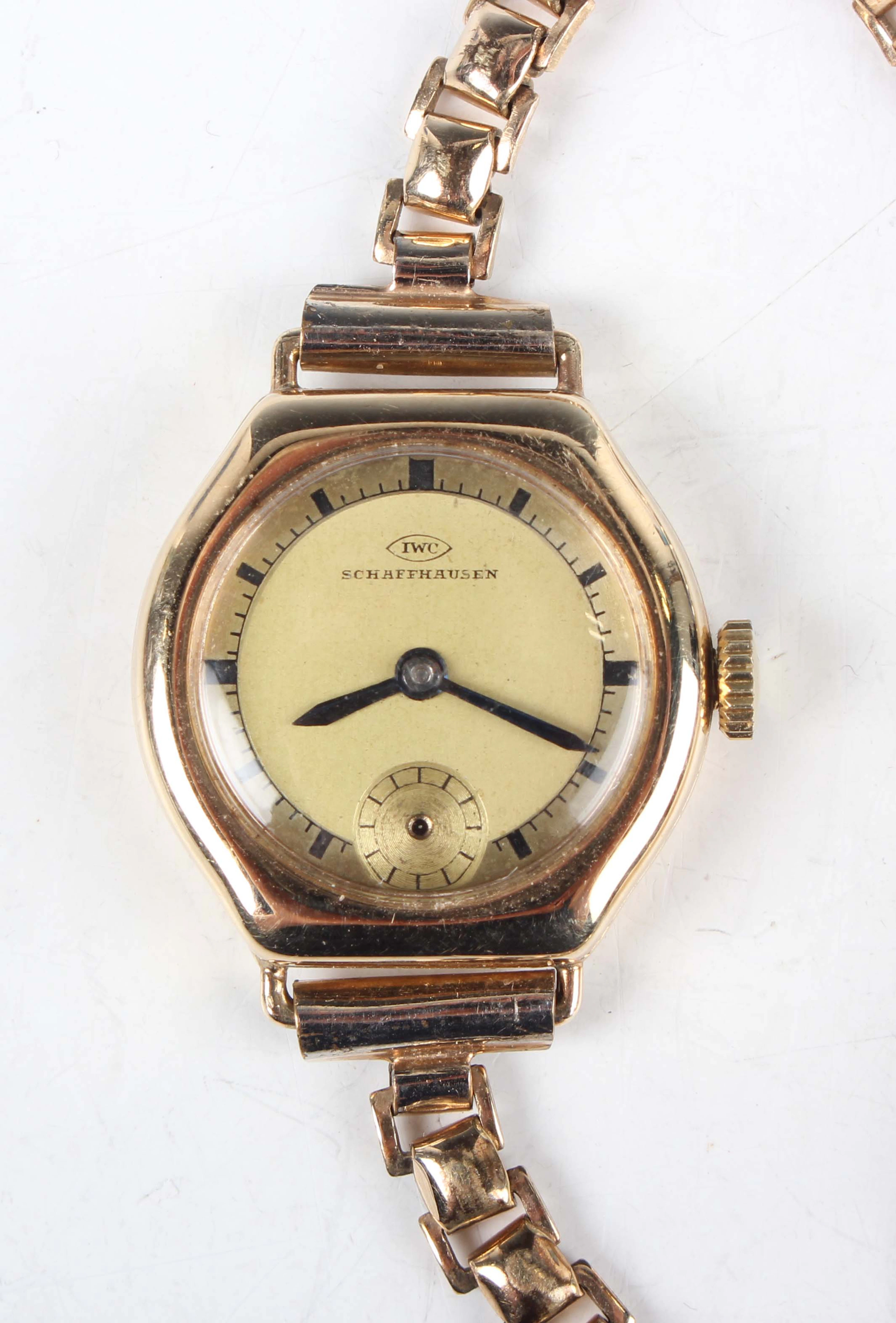 An IWC (International Watch Co) 14K gold cased lady's wristwatch with
