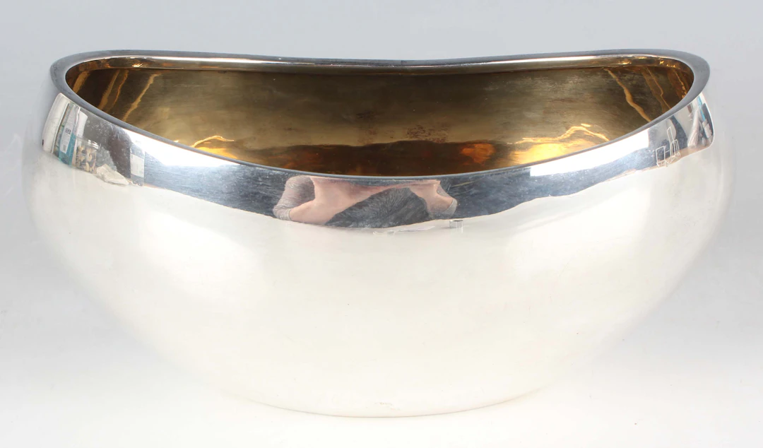 An Italian .925 sterling boat shaped oval bowl with gilt interior