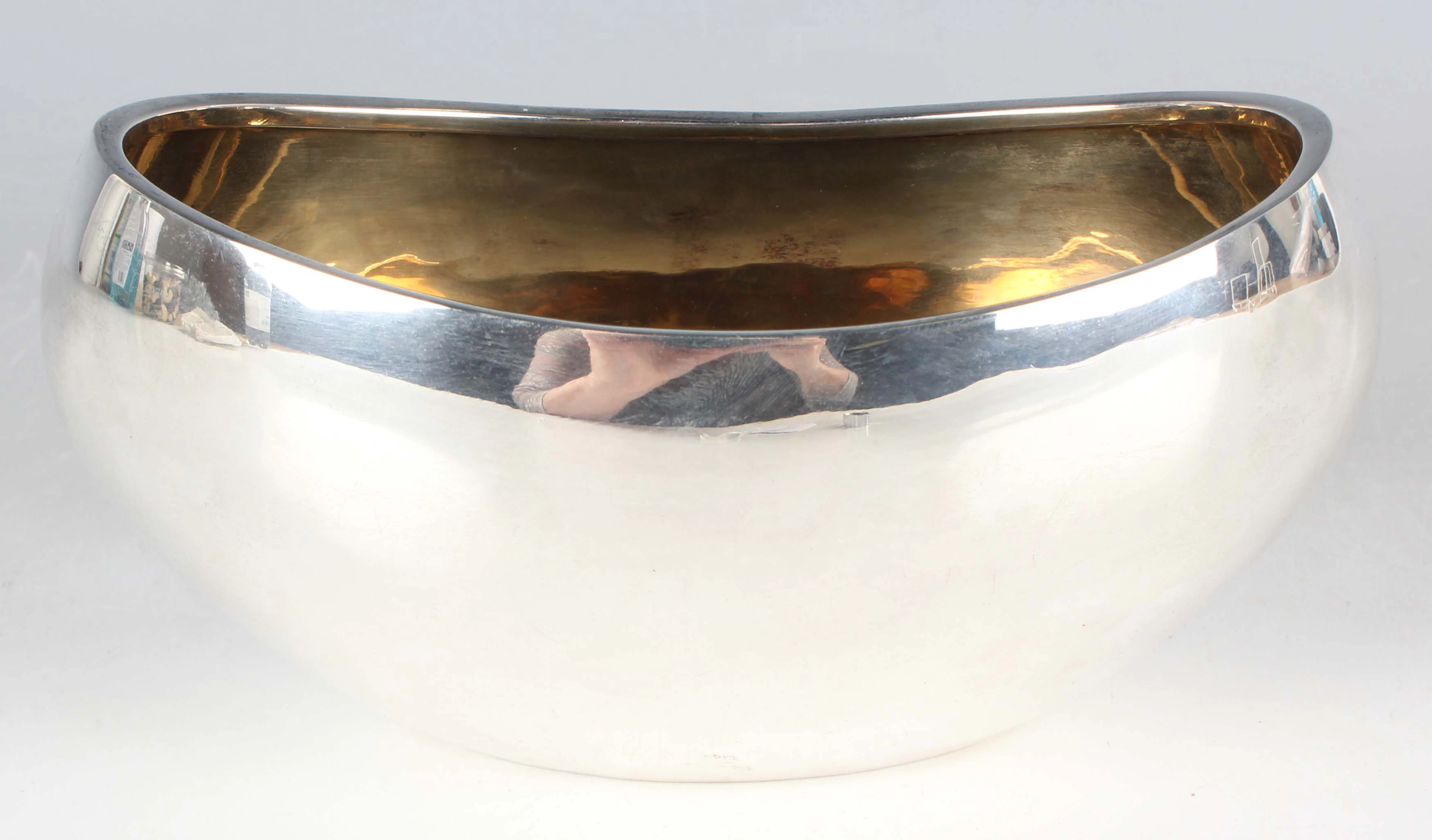 An Italian .925 sterling boat shaped oval bowl with gilt interior