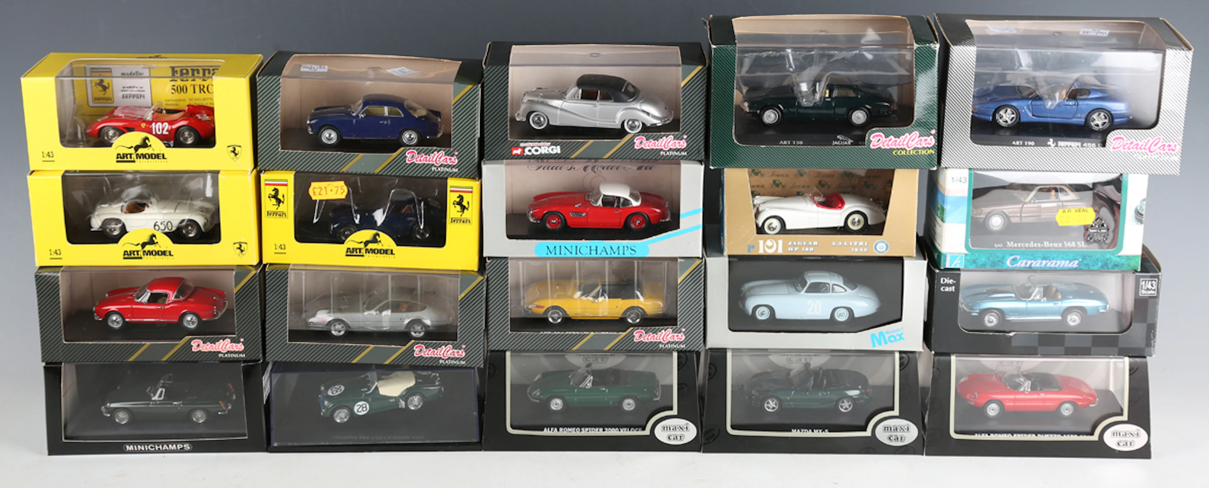 Three Art Model Ferrari Story 1:43 scale cars, comprising ARTS01 Ferrari
