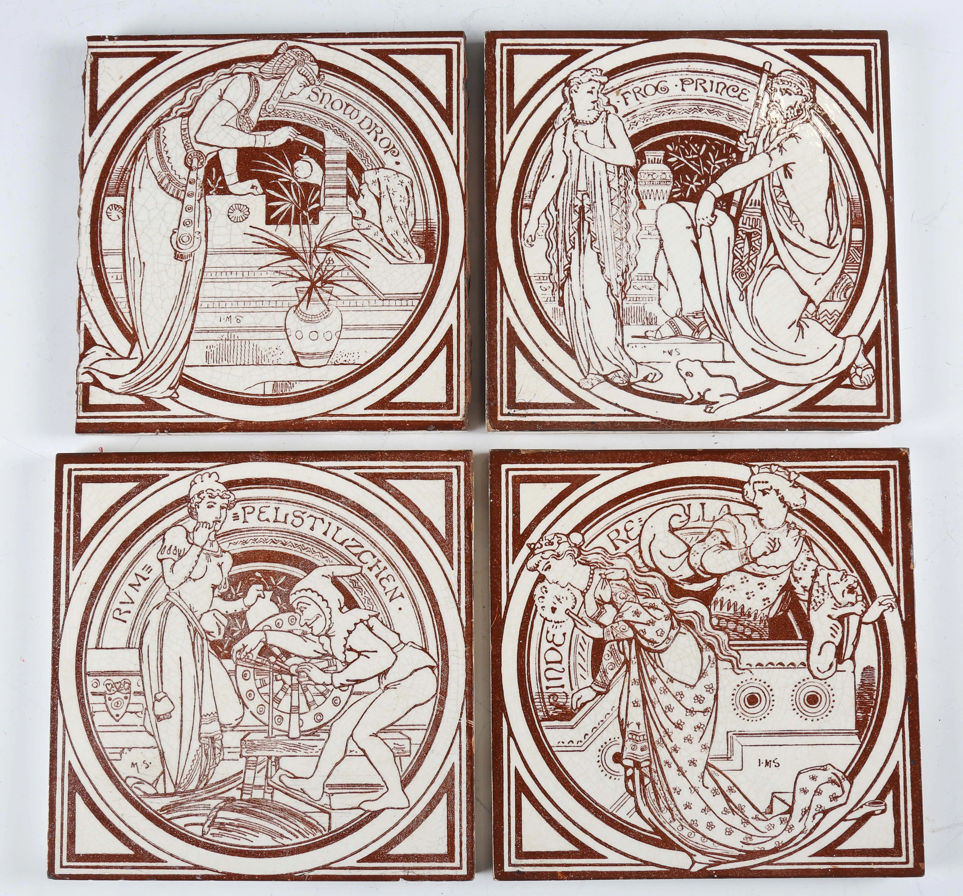Four Mintons ceramic tiles from the Fairy Tales series, circa 1880