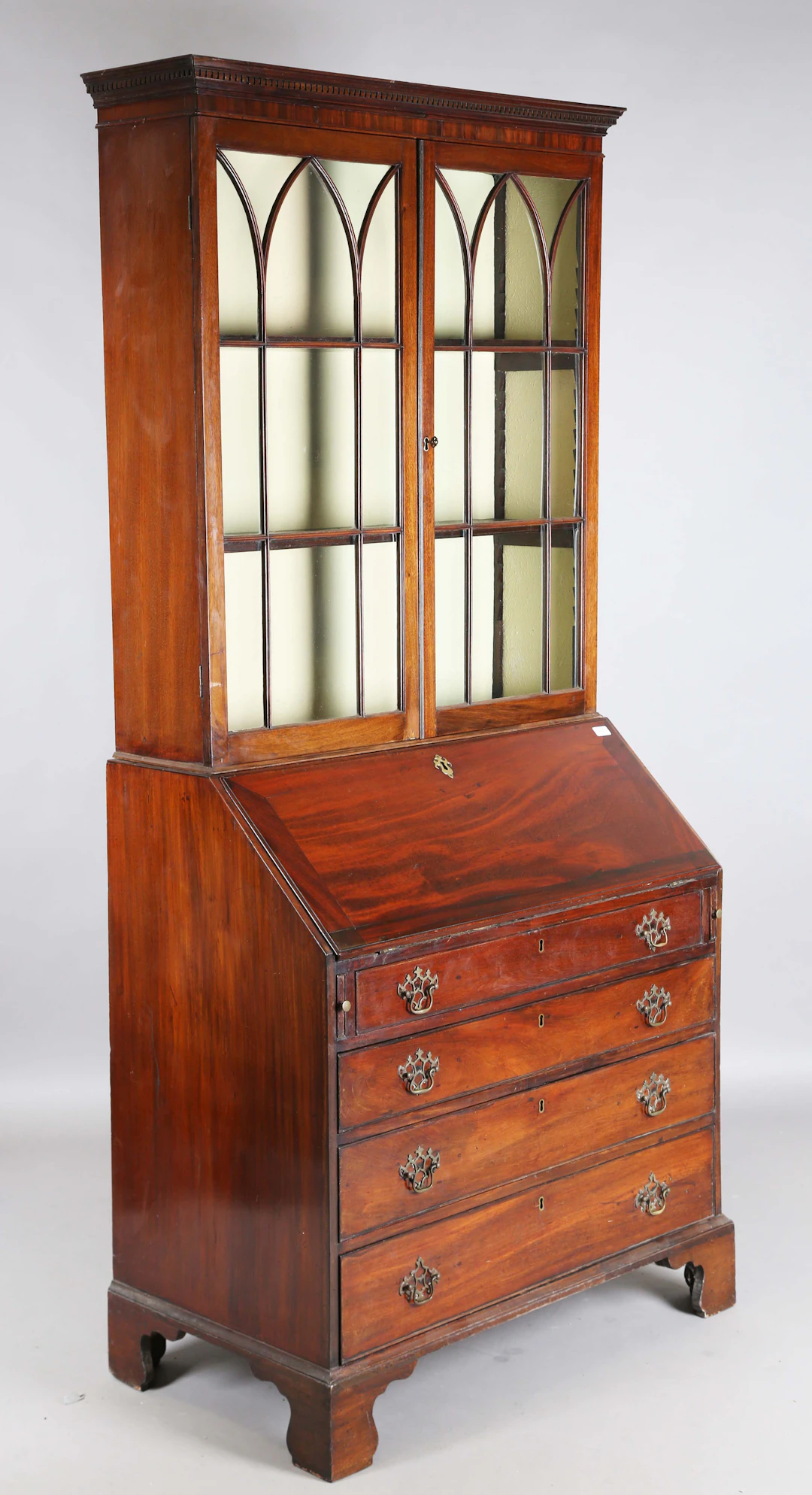 A George III mahogany bureau bookcase, height 218cm, width 100cm