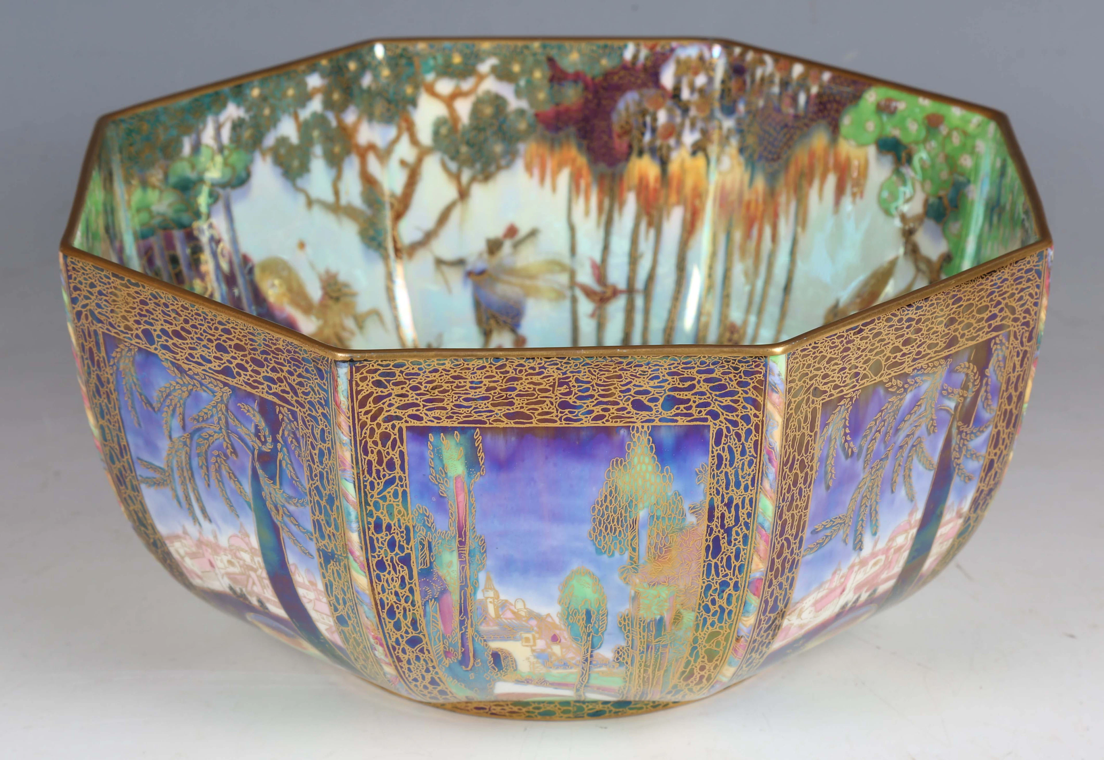 A Wedgwood Fairyland lustre octagonal bowl, circa 1920, designed by