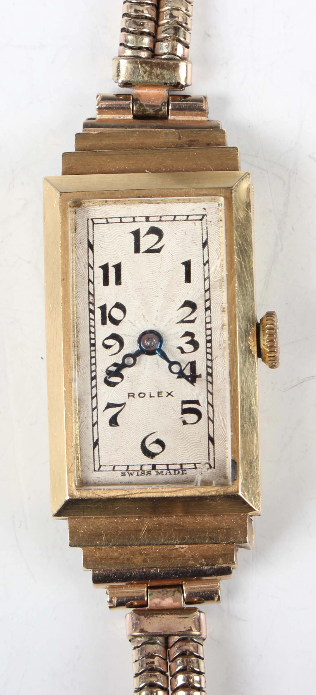 An Art Deco Rolex 18ct gold rectangular cased lady's wristwatch, Ref.