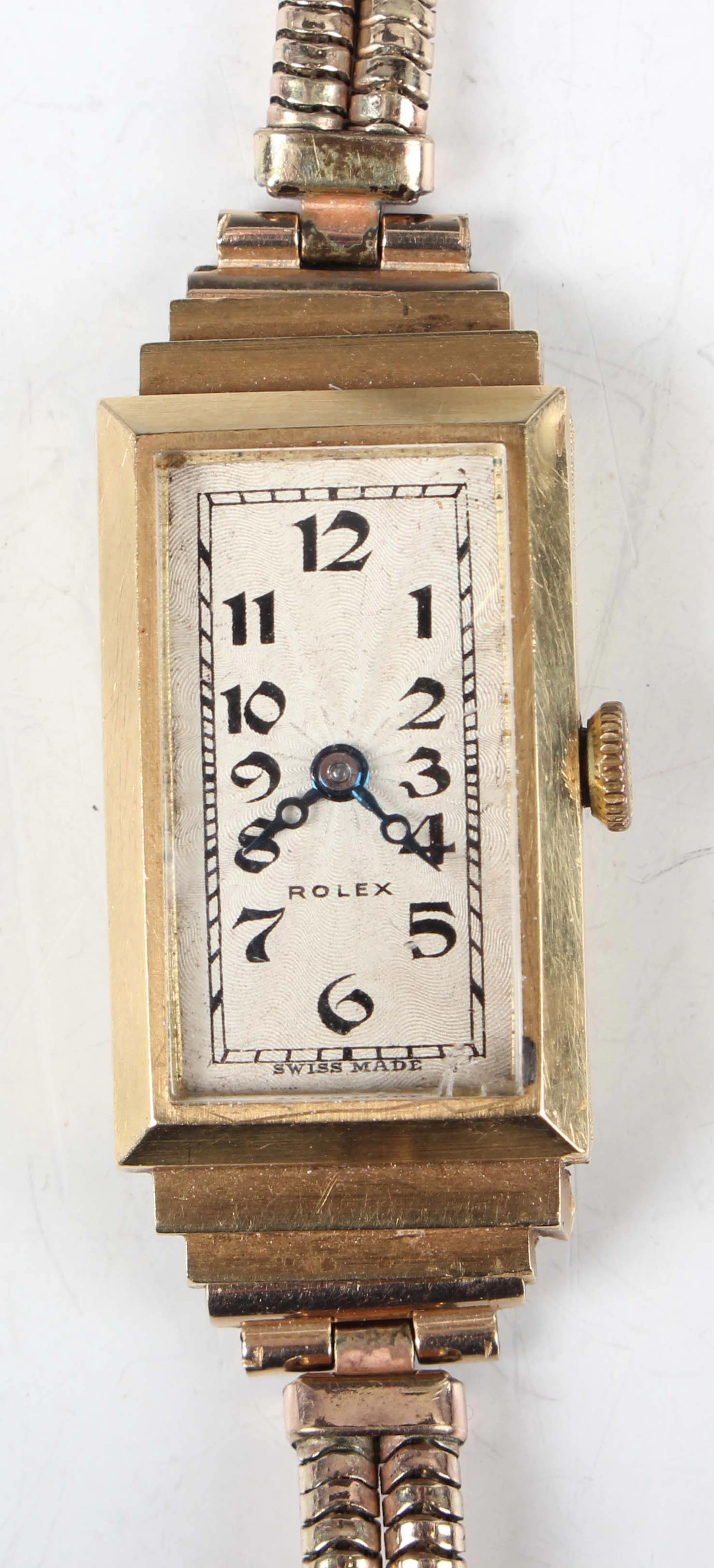 An Art Deco Rolex 18ct gold rectangular cased lady's wristwatch, Ref.