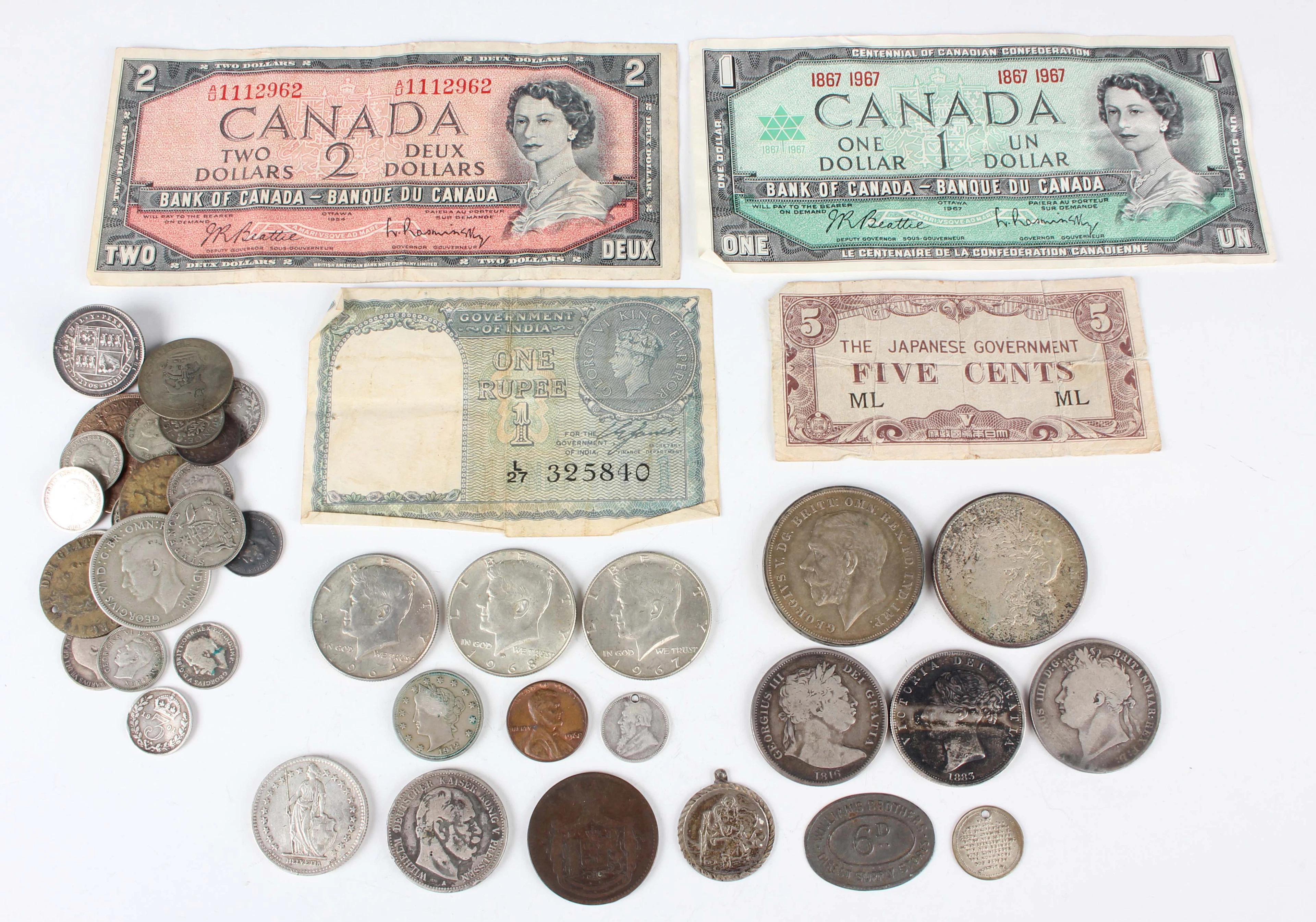 A small collection of European and world coins, banknotes and paranumismatic