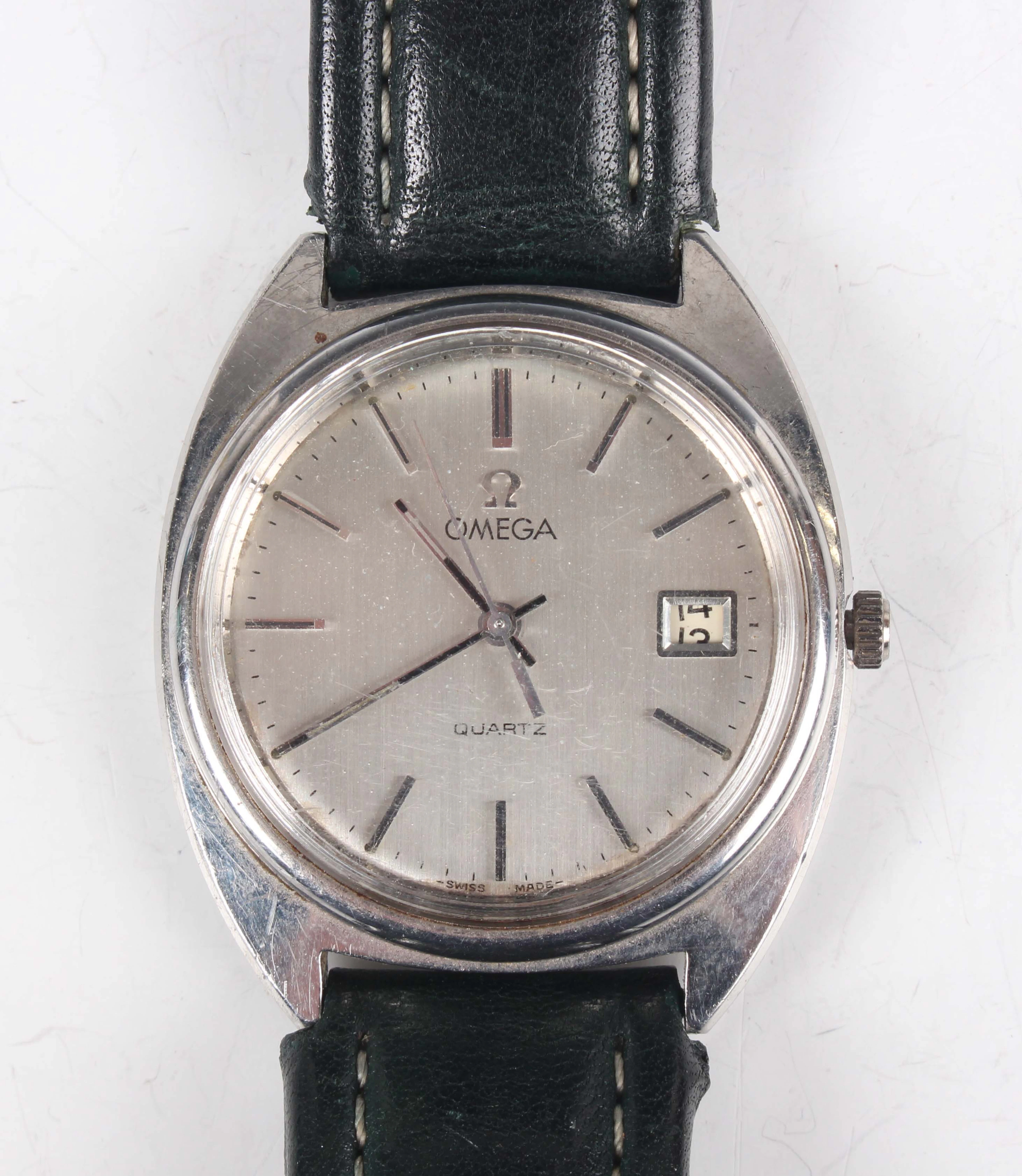 An Omega Quartz stainless steel cased gentleman's wristwatch, the