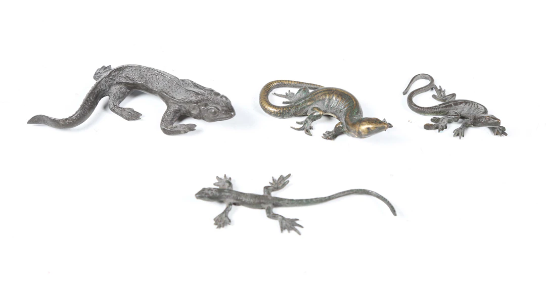 An early 20th century Continental gilt bronze model of a lizard, length