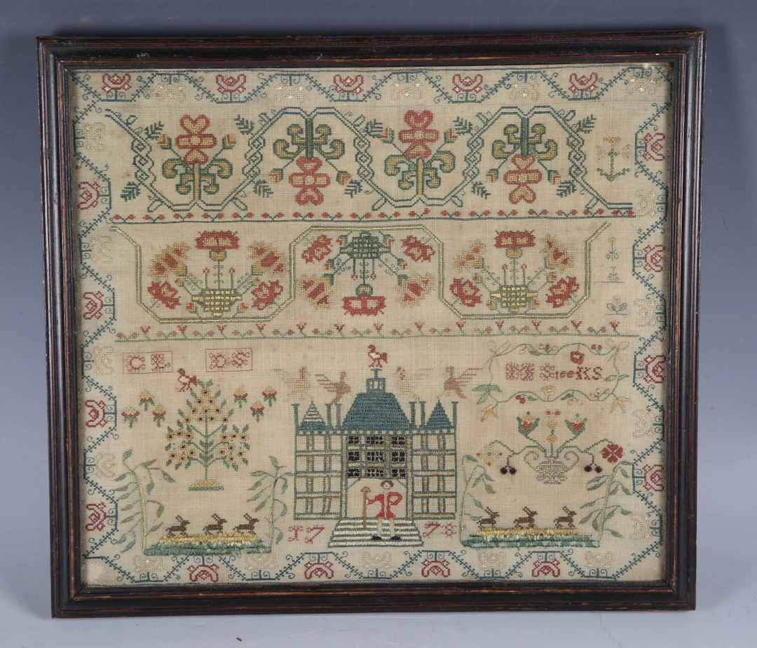 A George III needlework sampler by M. Steeks, dated 1778, finely worked