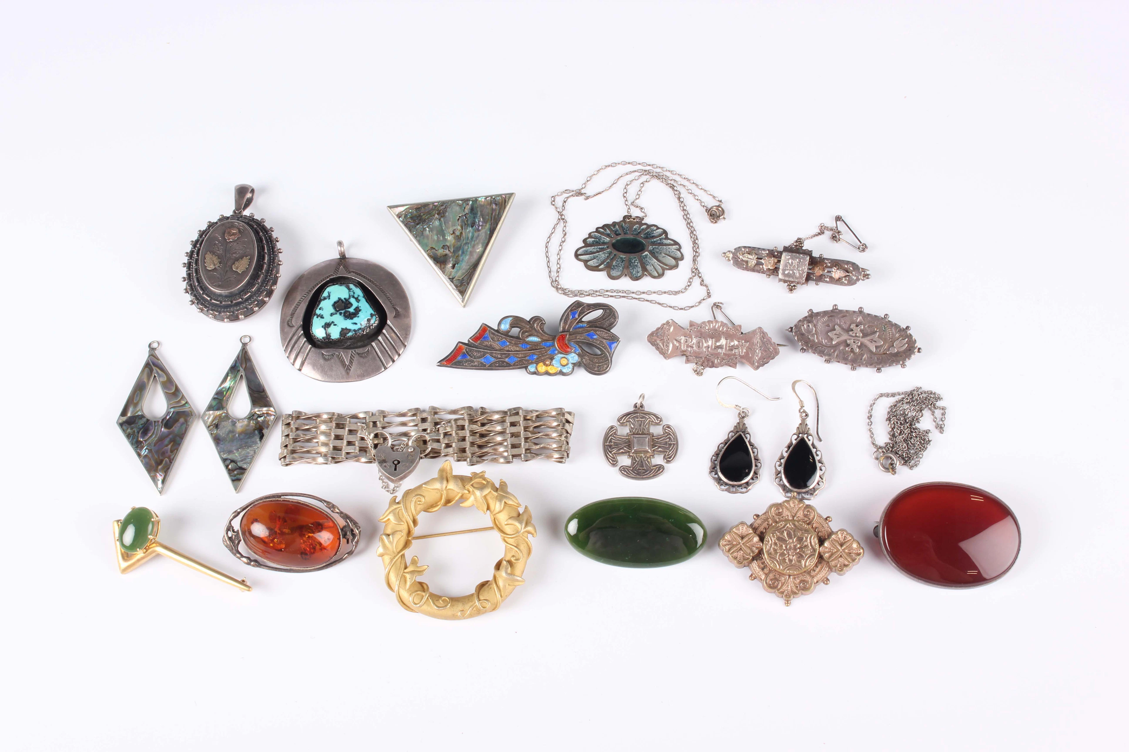 A group of silver and other items, including a silver and enamelled