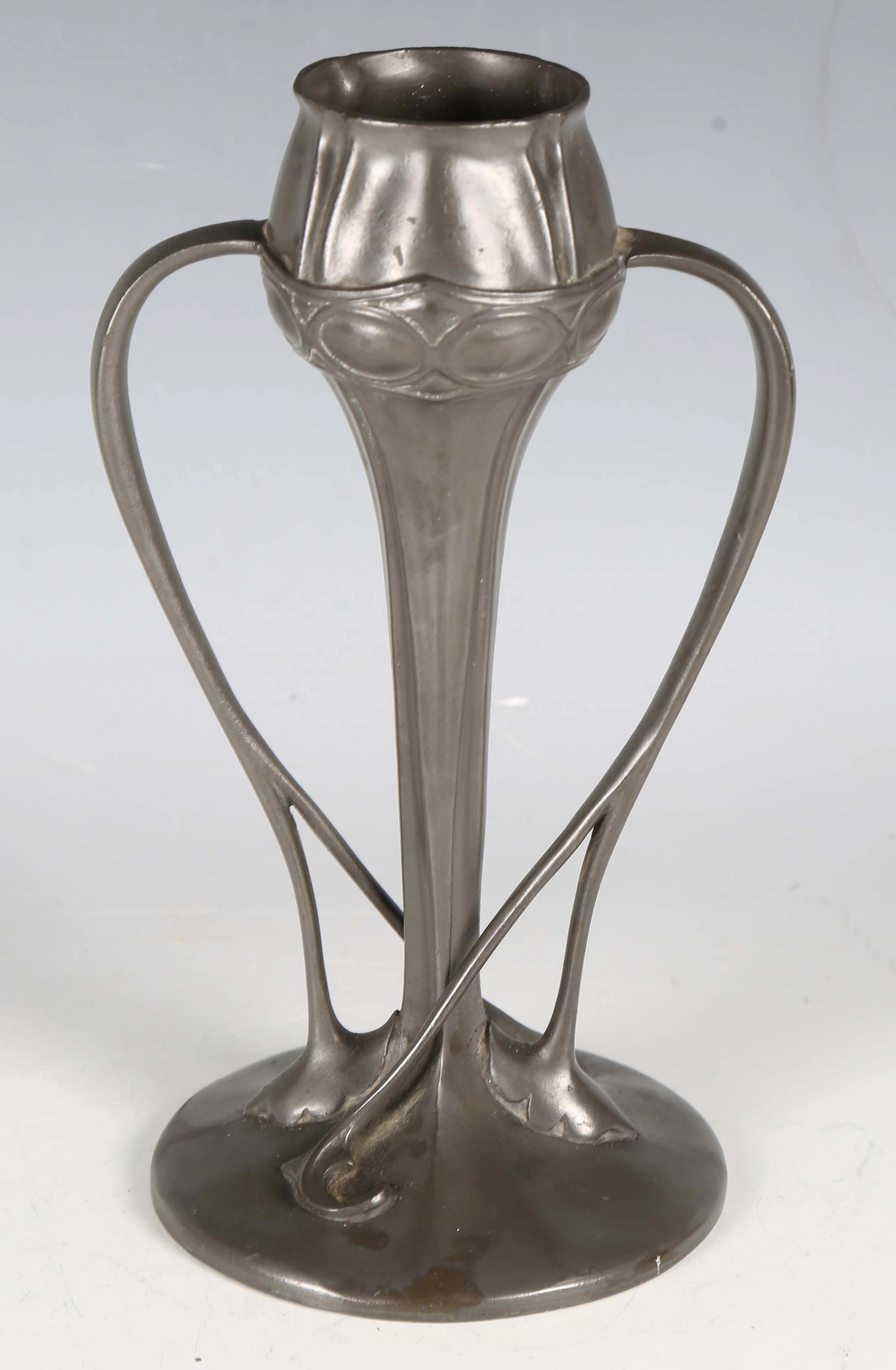 A Liberty & Co 'Tudric' pewter twin-handled vase, designed by Archibald