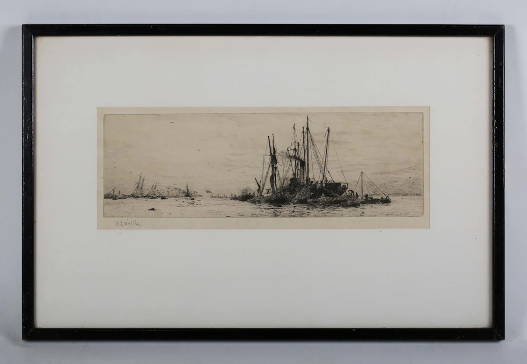 William Lionel Wyllie (British 1851-1931) - Unloading timber, etching