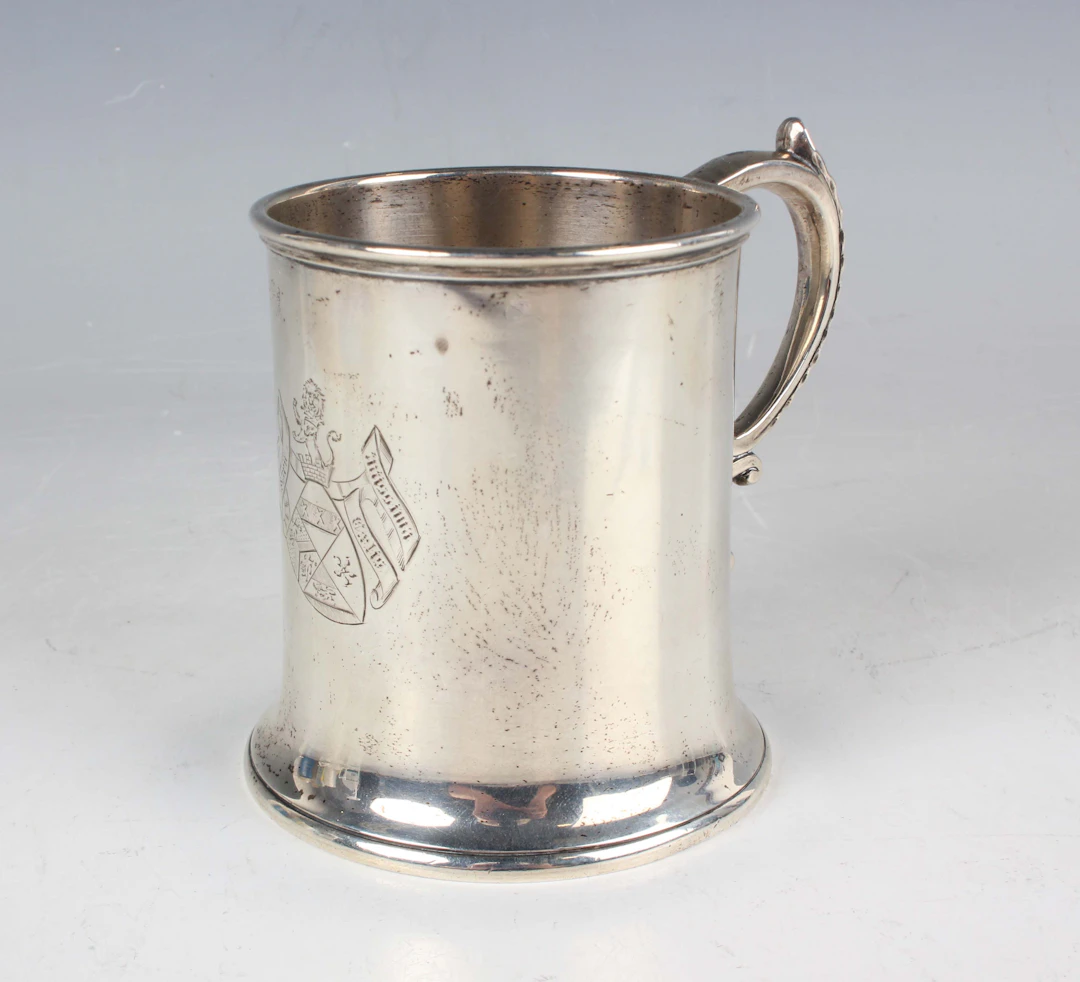 A Victorian silver christening tankard of tapered cylindrical form