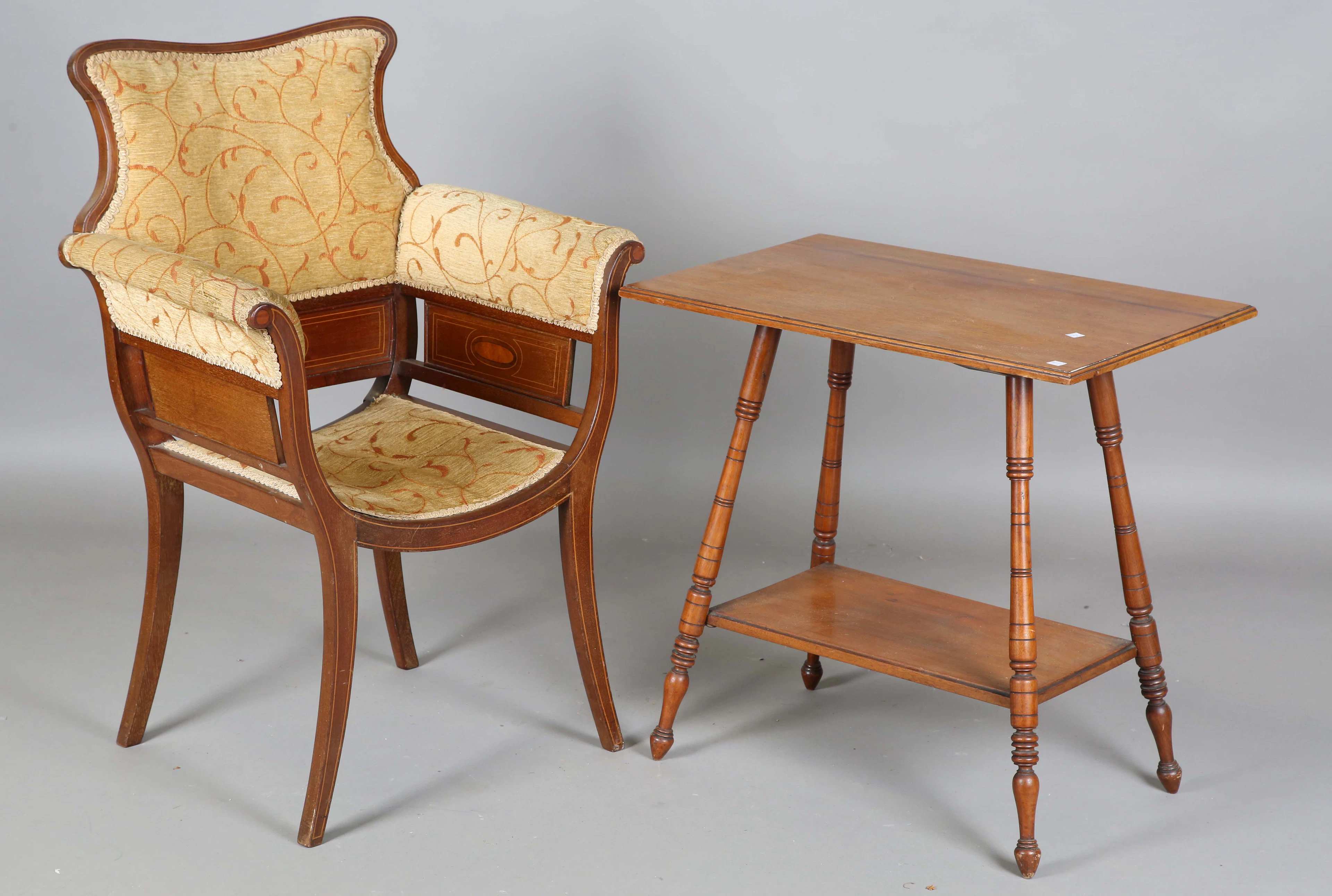 An Edwardian mahogany framed elbow chair, inlaid with satinwood oval