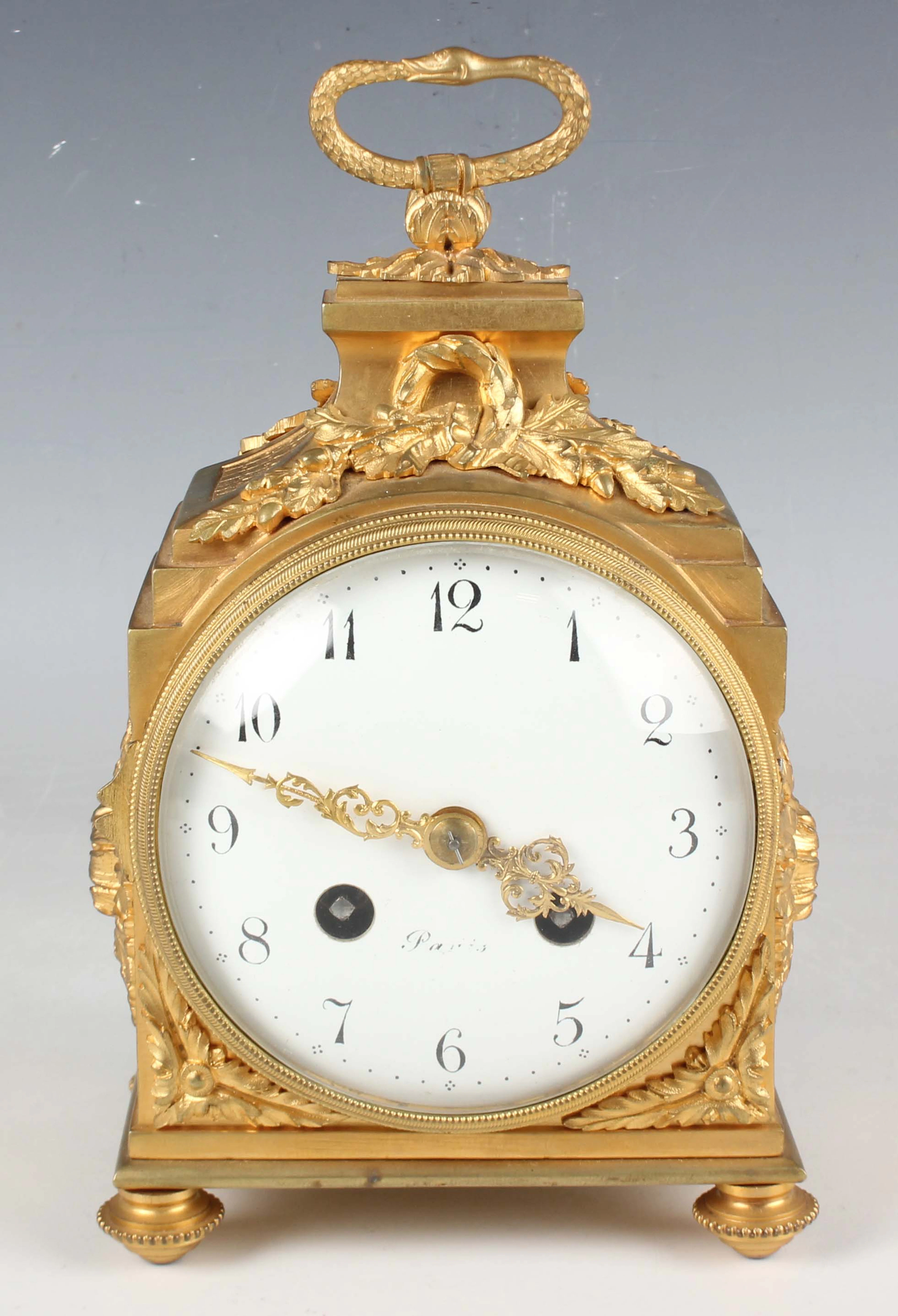 A late 19th century French ormolu cased pendule d'officier carriage