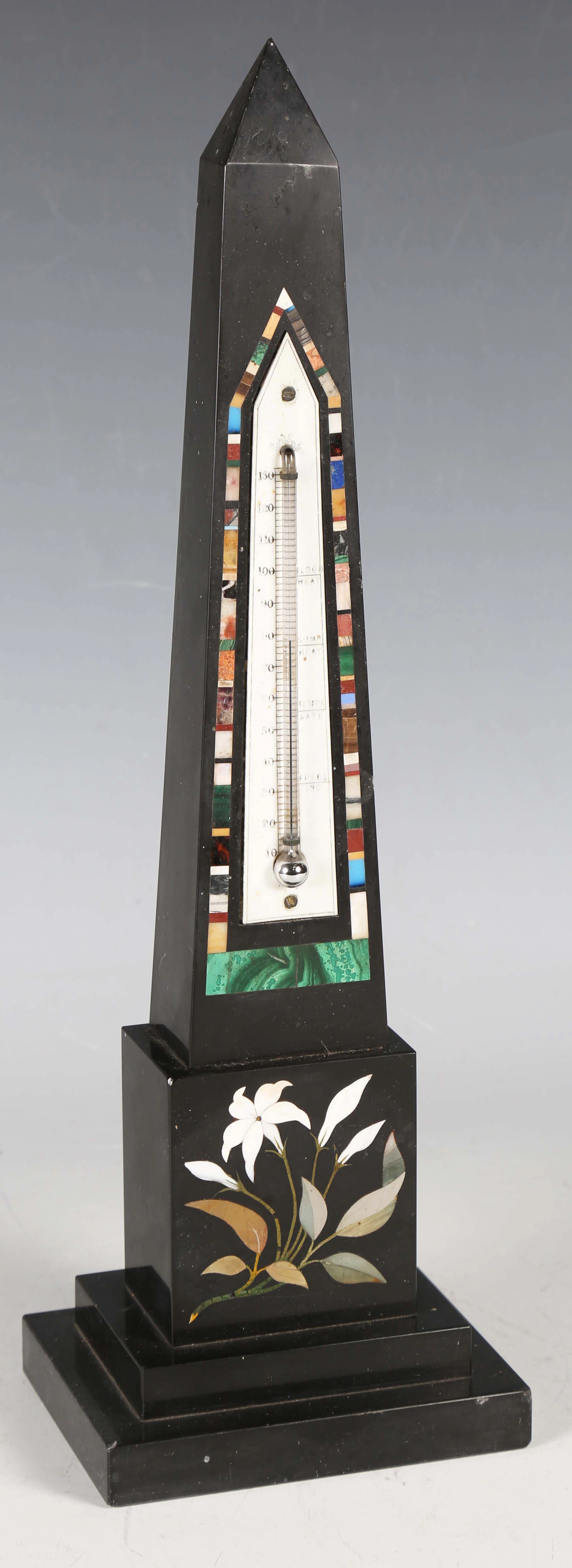 A late Victorian Derbyshire slate desk thermometer of obelisk form