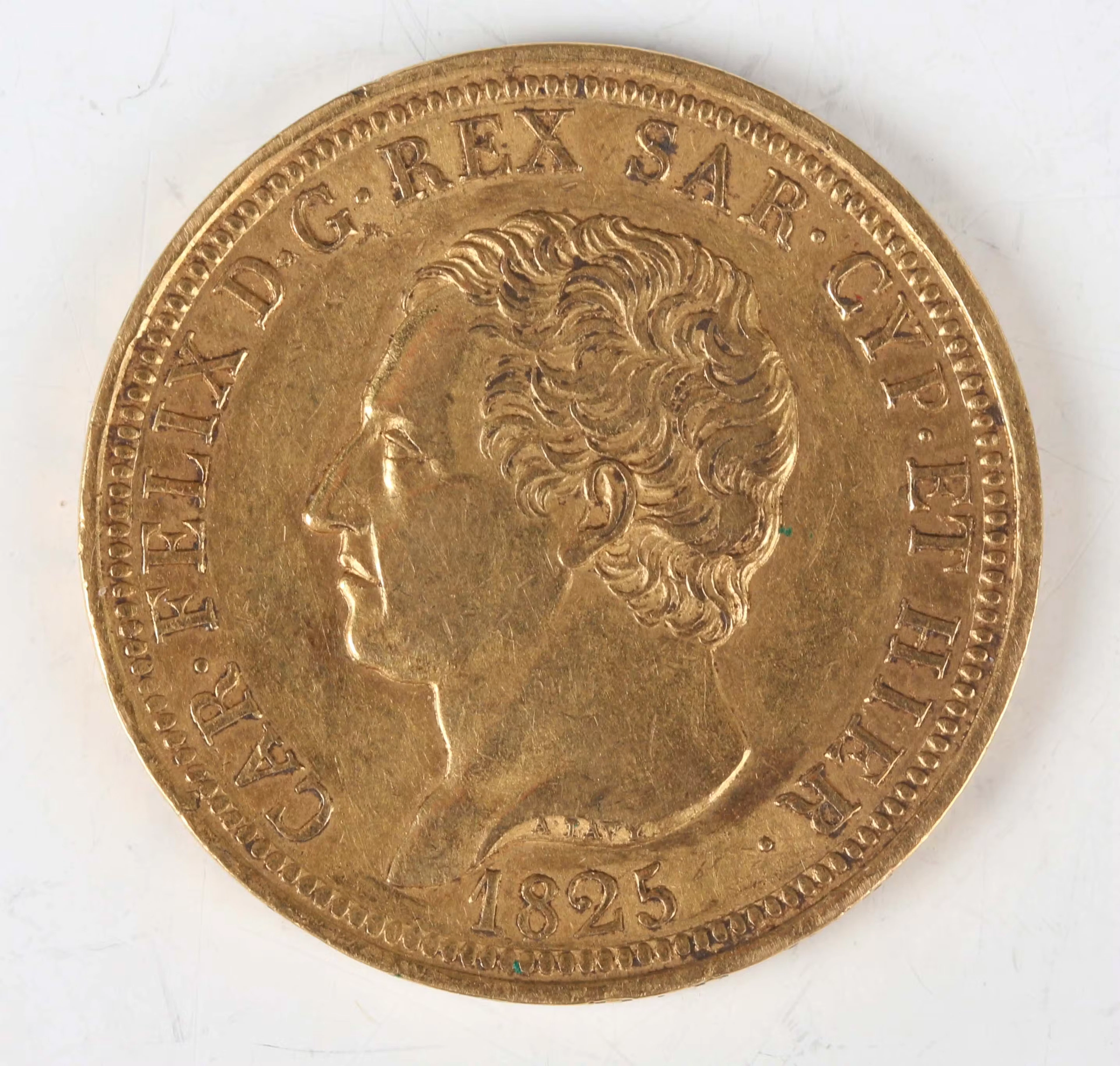 An Italy Charles Felix gold eighty lire 1825, Turin Mint. Note: this