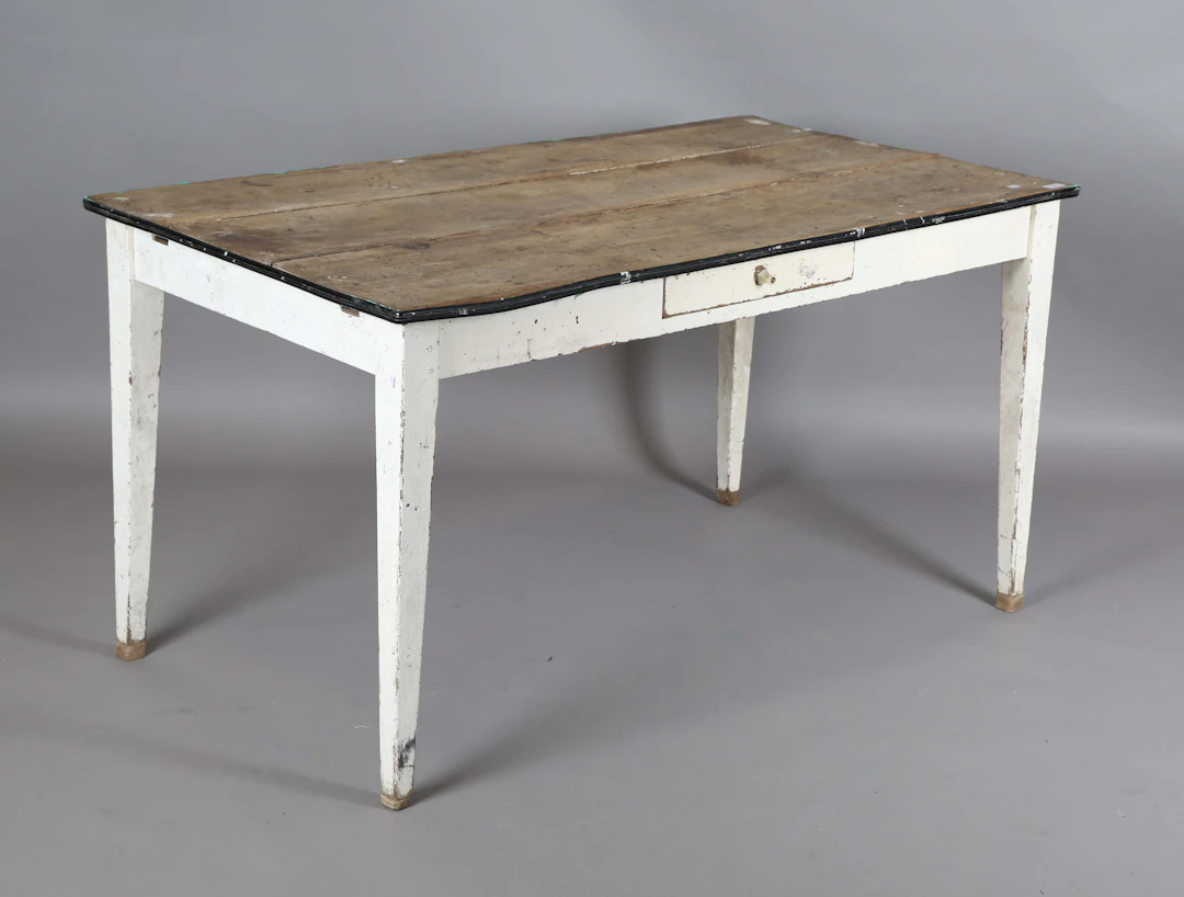 An early 20th century oak and painted pine kitchen table, height 74.5cm