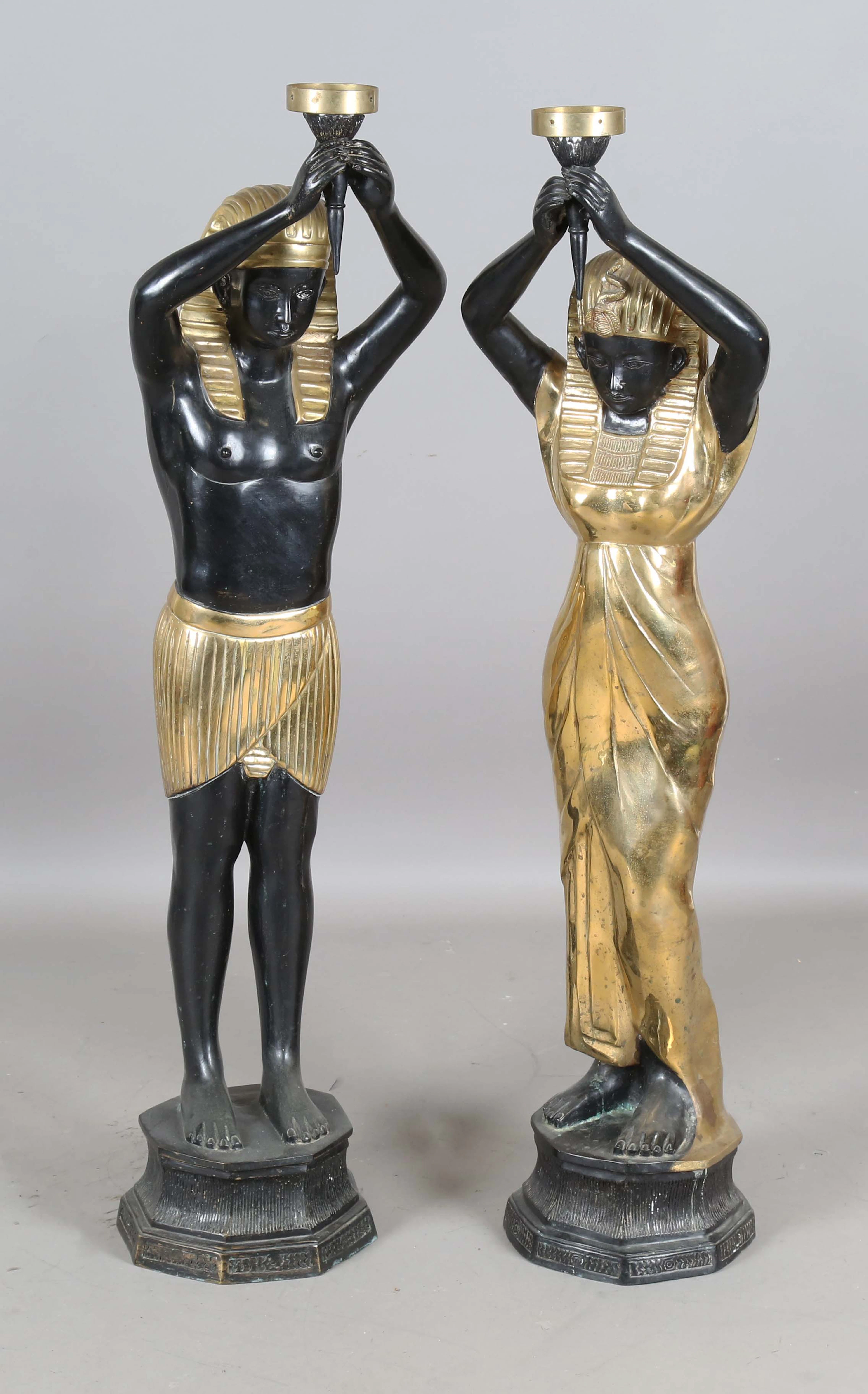 A pair of late 20th century black patinated and gilt brass Egyptianesque