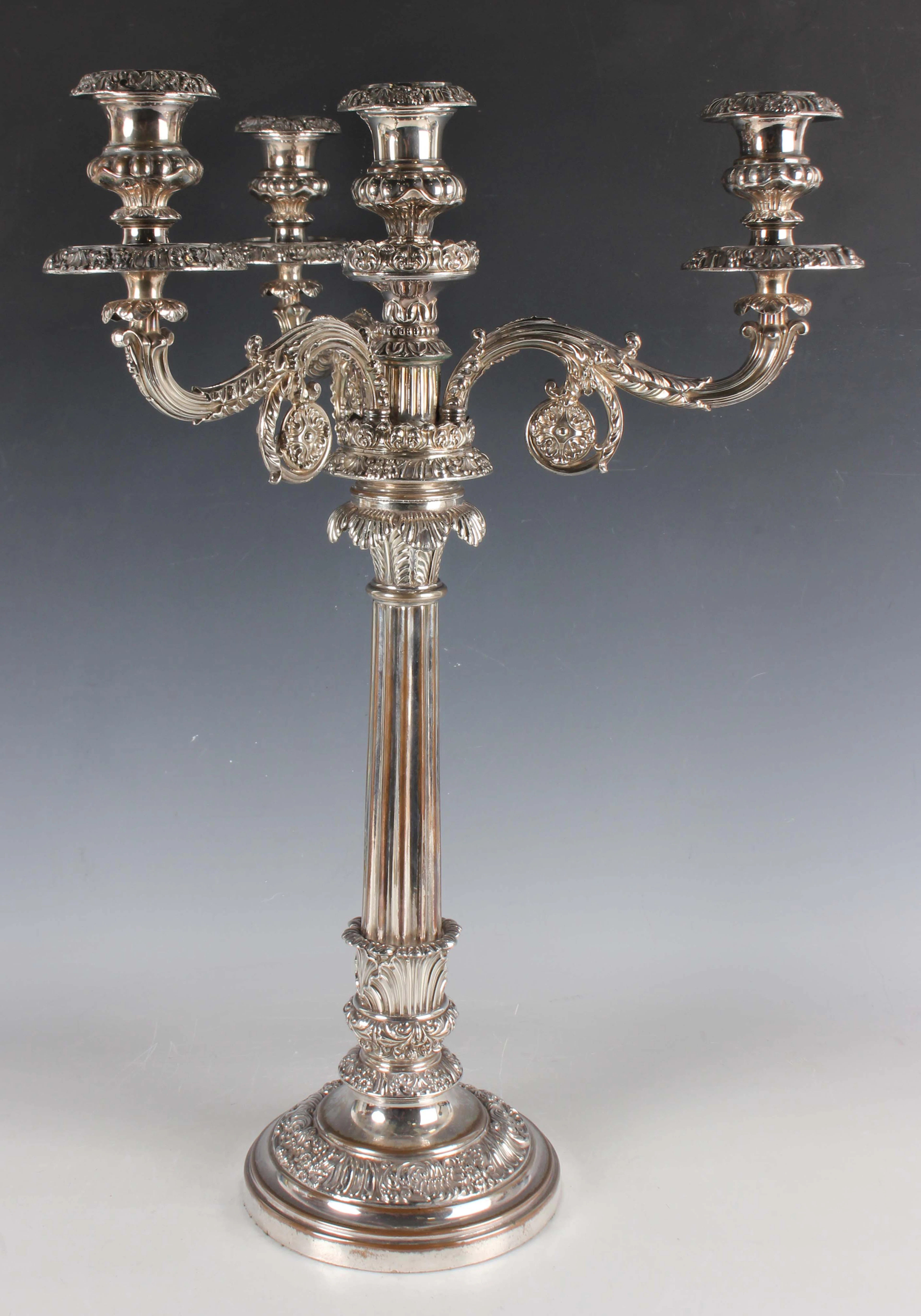An early Victorian Sheffield plate four-light three-scroll-branch