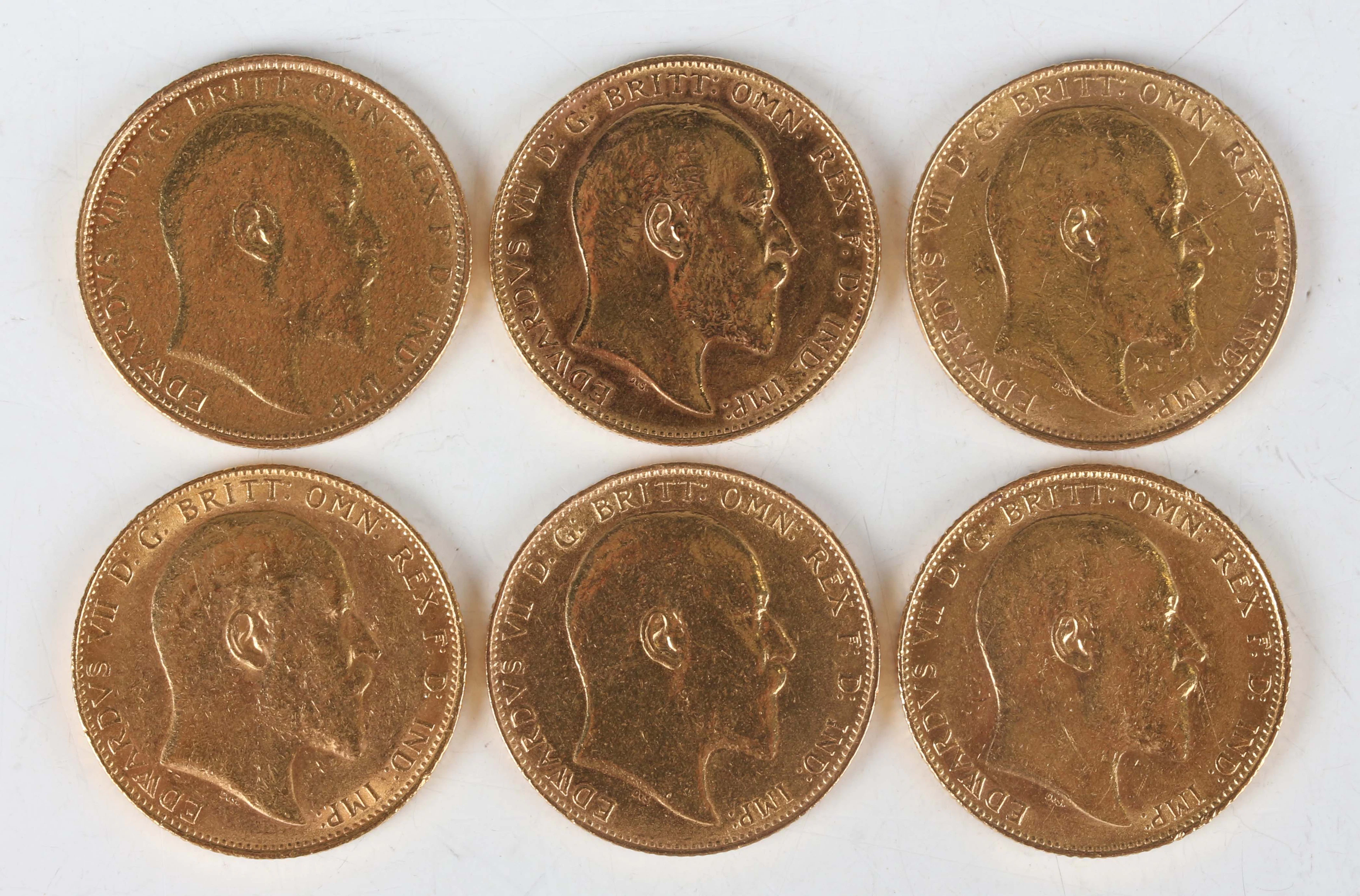 A group of six Edward VII sovereigns, comprising 1902, 1903 Perth