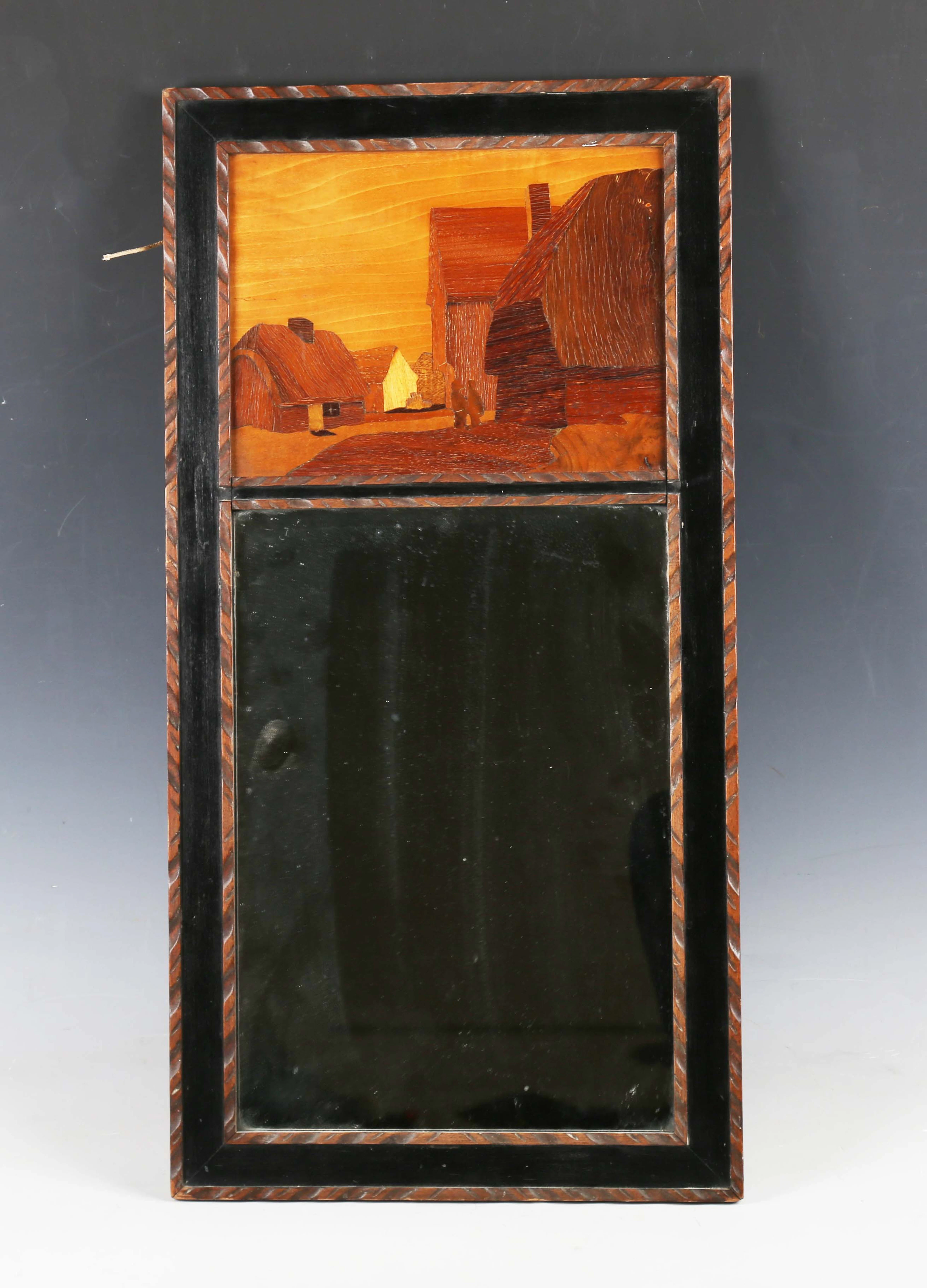 A Rowley Gallery rectangular marquetry panel wall mirror, the panel