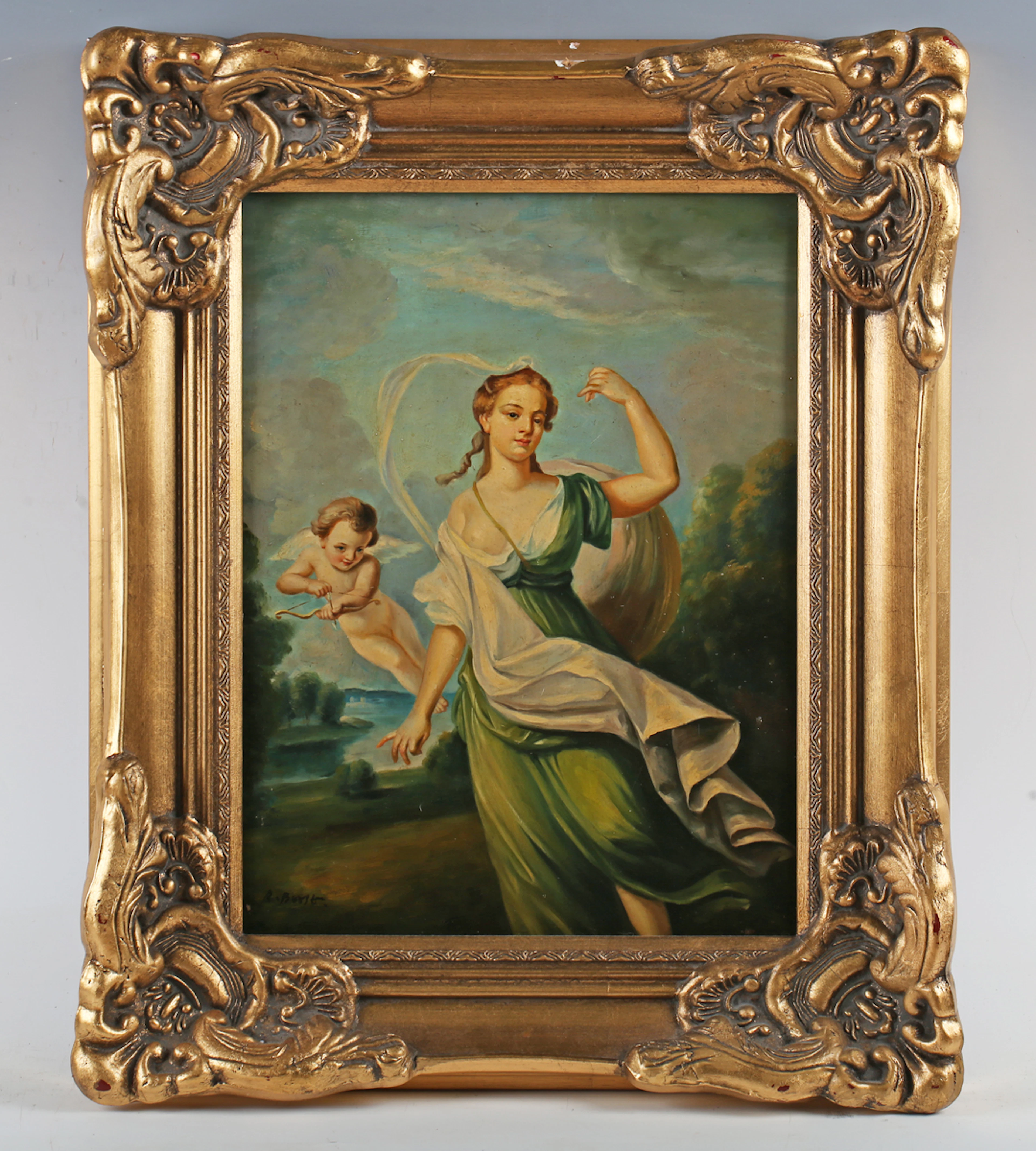 After Philip Mercier - Aphrodite with Cupid, oil on panel, bears another
