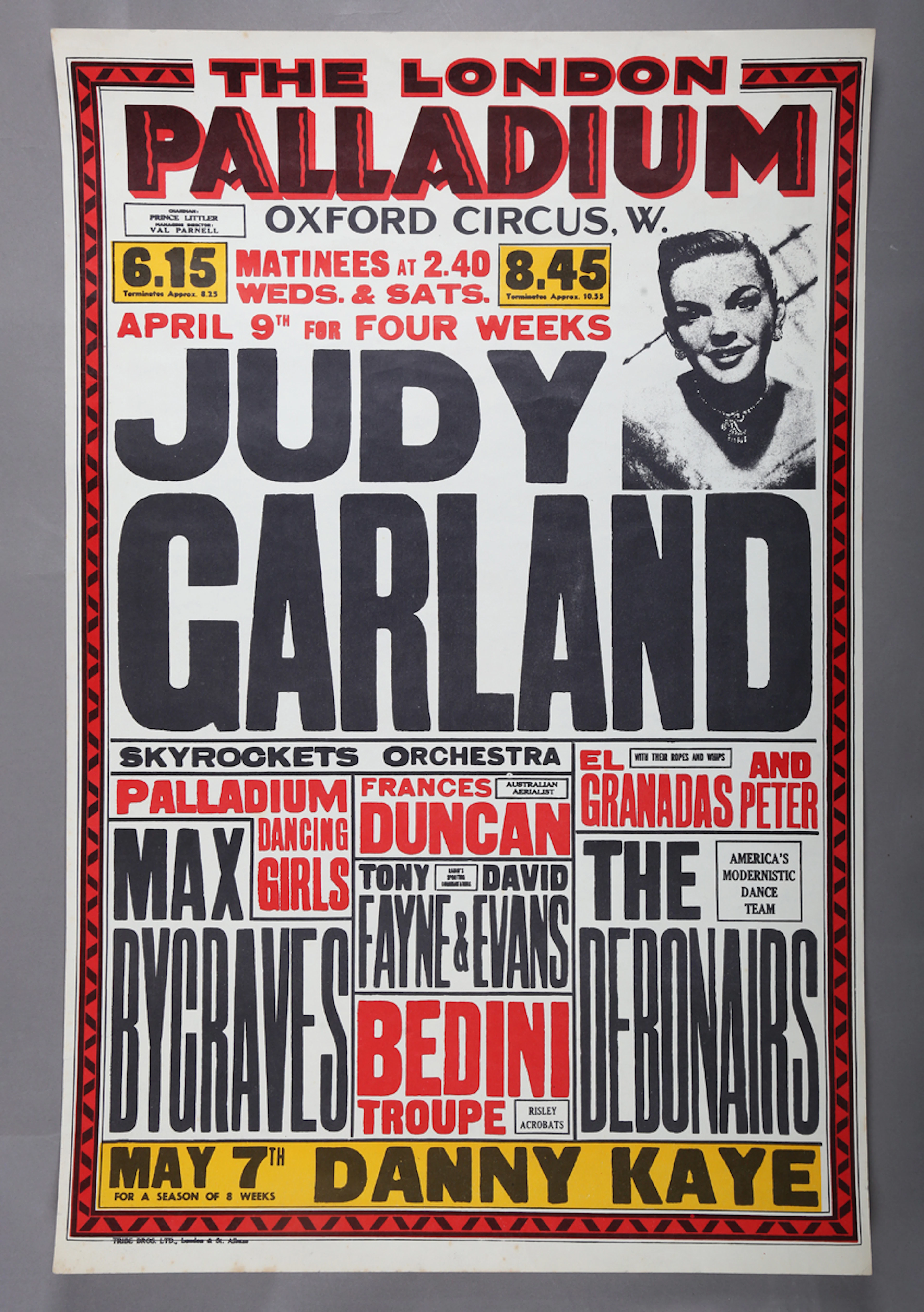 POSTER. A London Palladium poster advertising performances by Judy