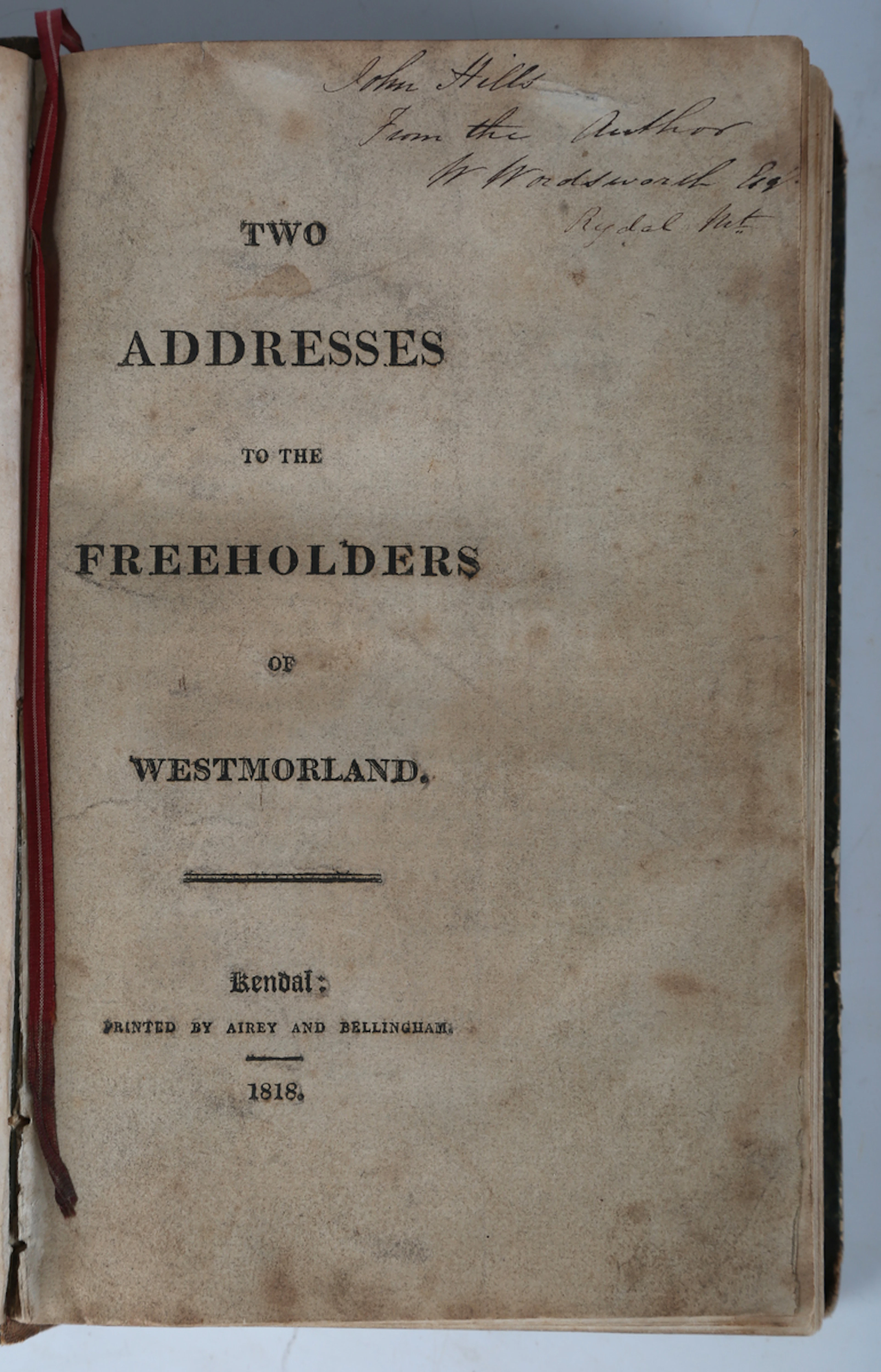 WORDSWORTH, William. Two Addresses to the Freeholders of Westmorland.