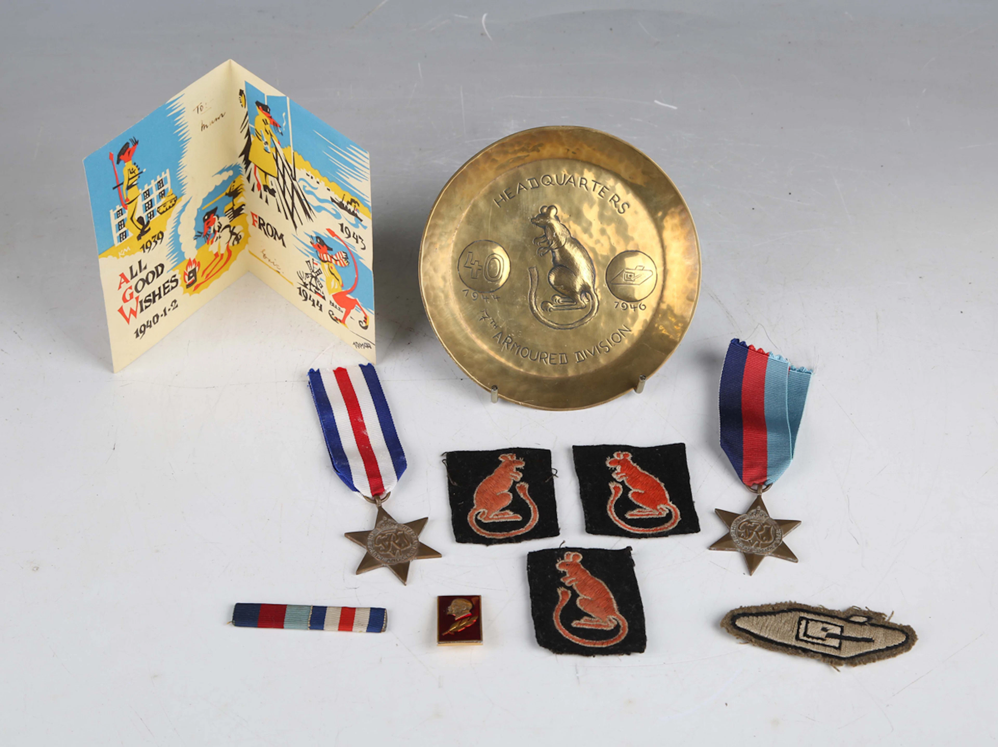 A small group of military items relating to the Desert Rats, including
