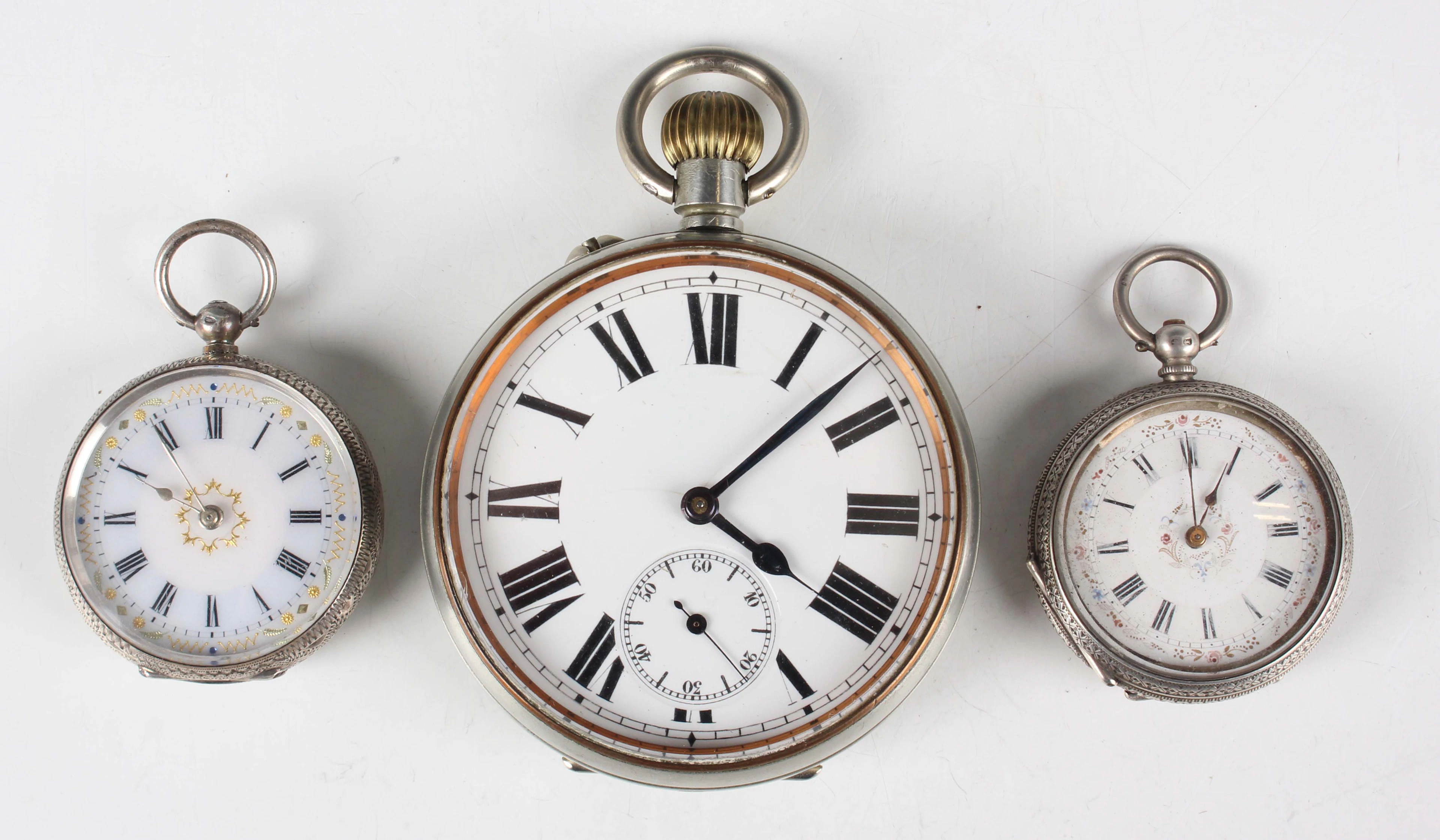 An early 20th century nickel plated cased keyless wind open-faced