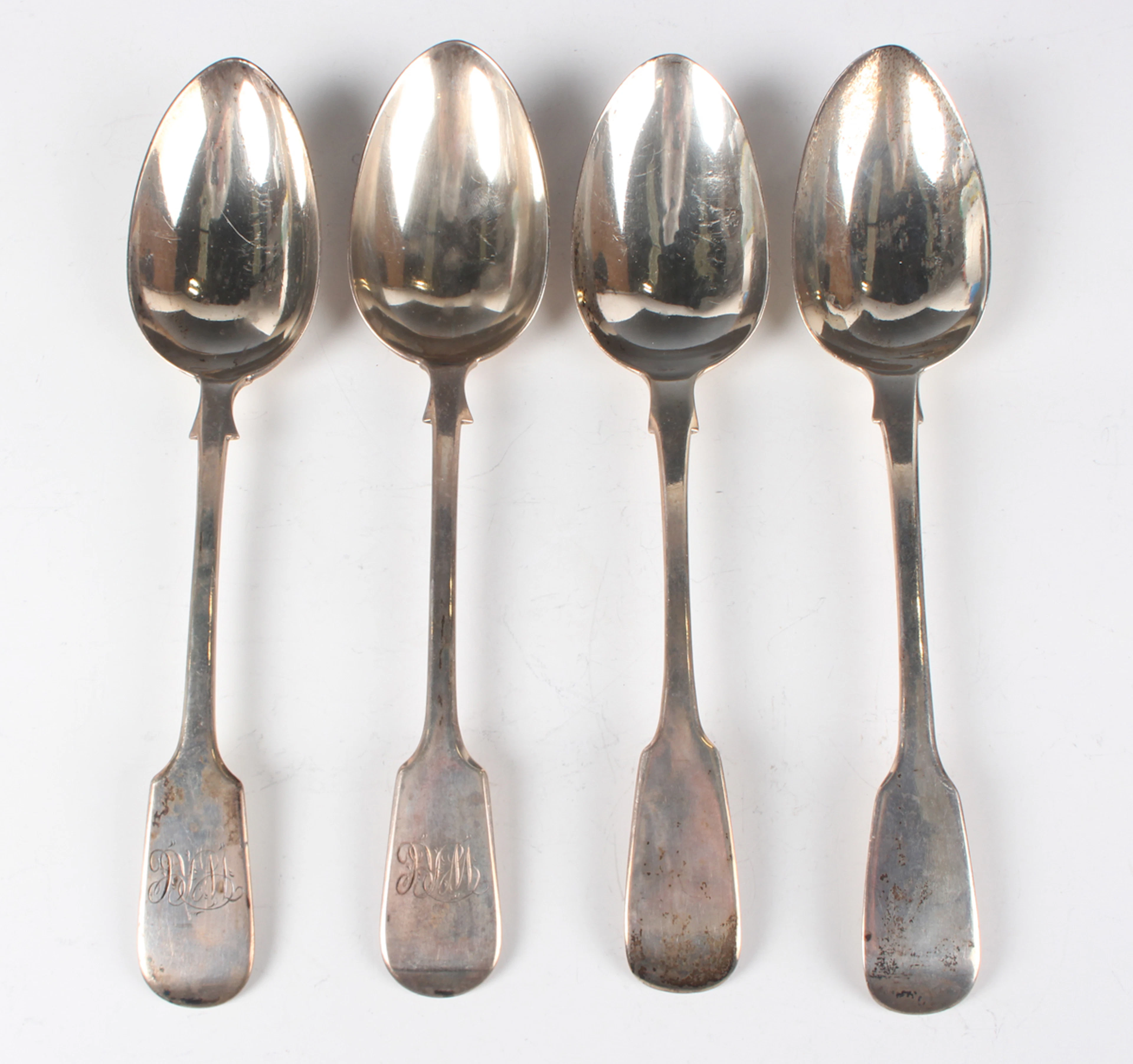 A pair of Victorian silver Fiddle pattern tablespoons, Exeter 1871