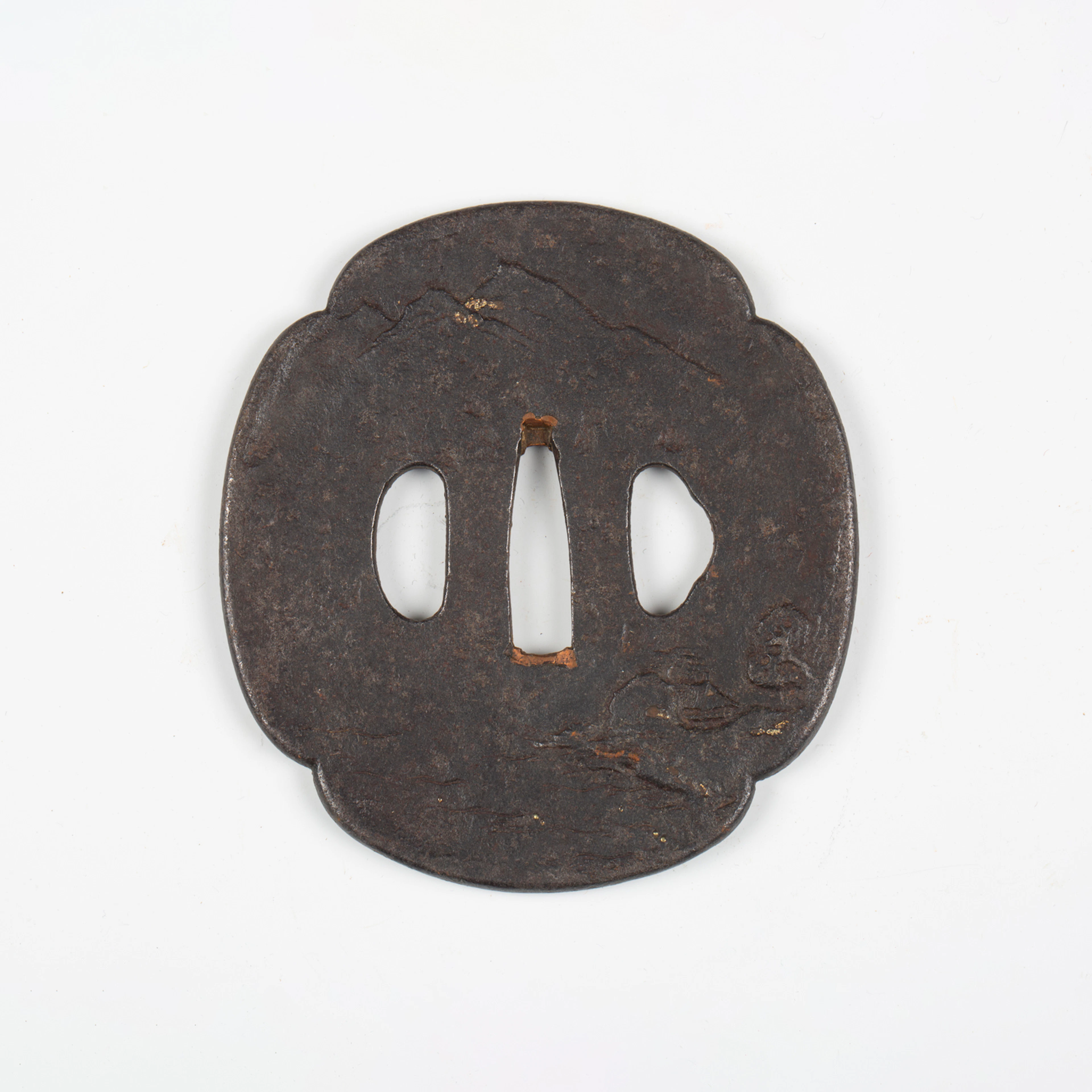 A Japanese shaped oval iron sukashi tsuba, Azuchi–Momoyama/Edo period
