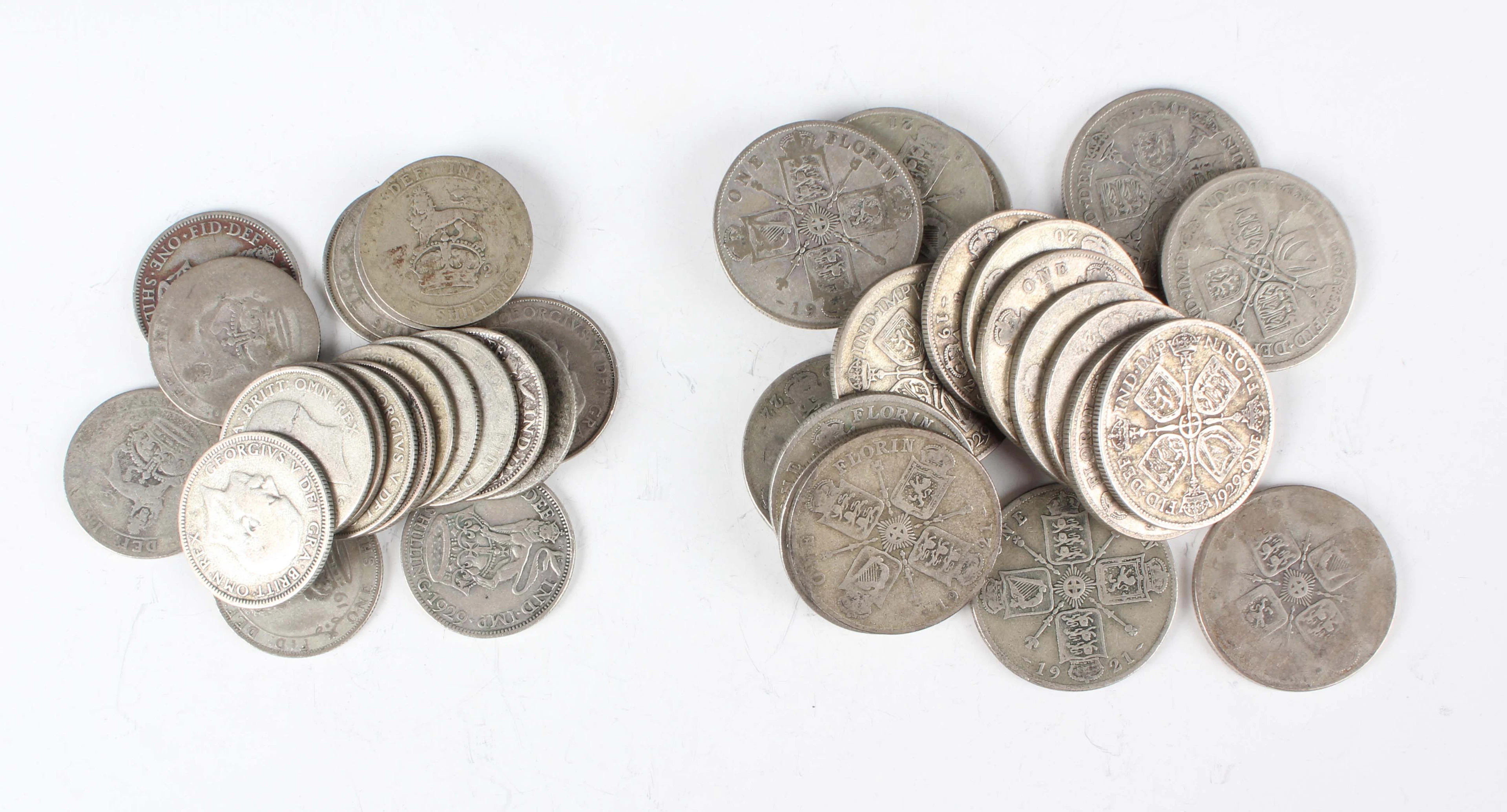 A group of pre-1947 British silver coinage, comprising twenty George