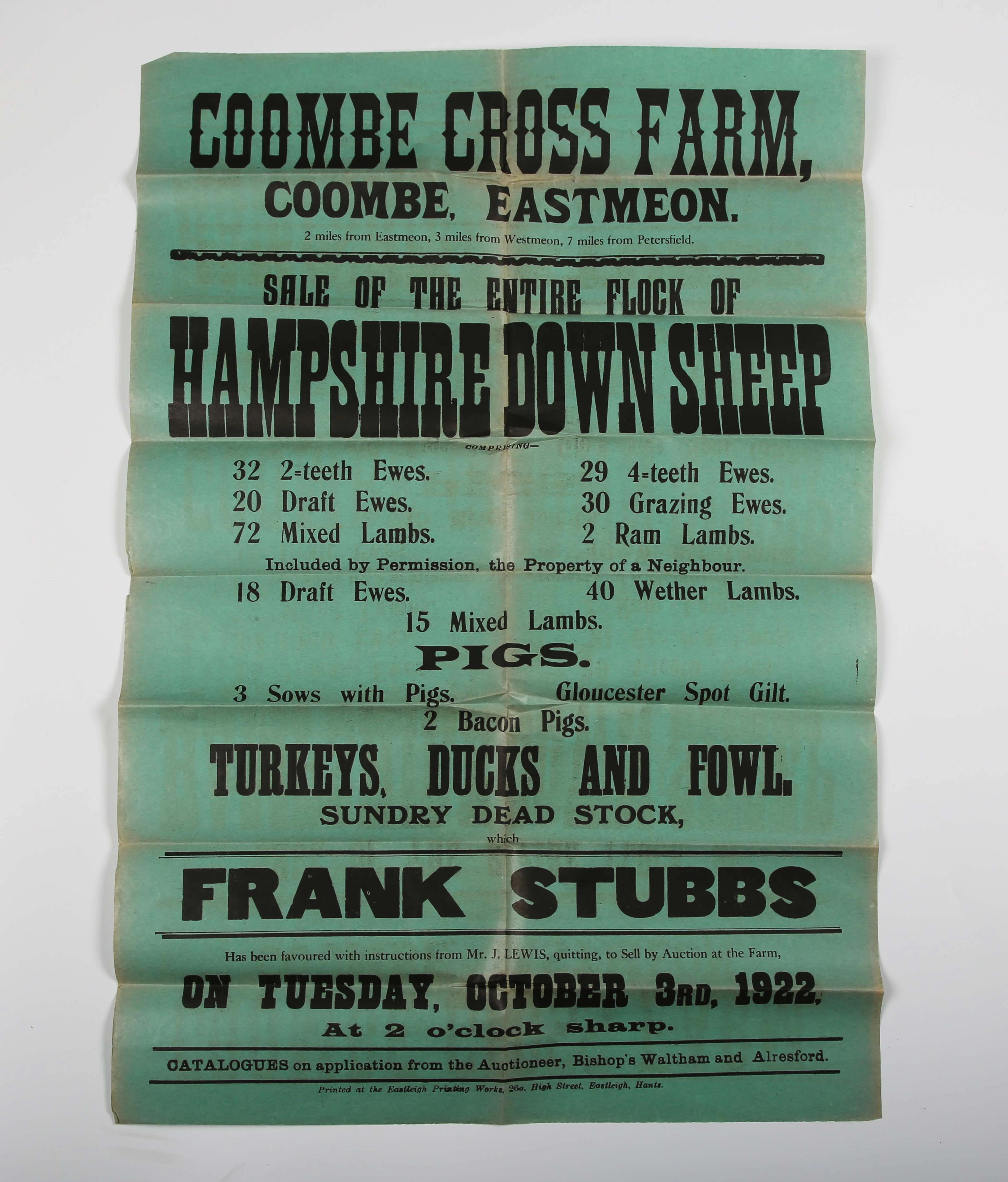 HAMPSHIRE. Two posters printed in black ink on green paper advertising