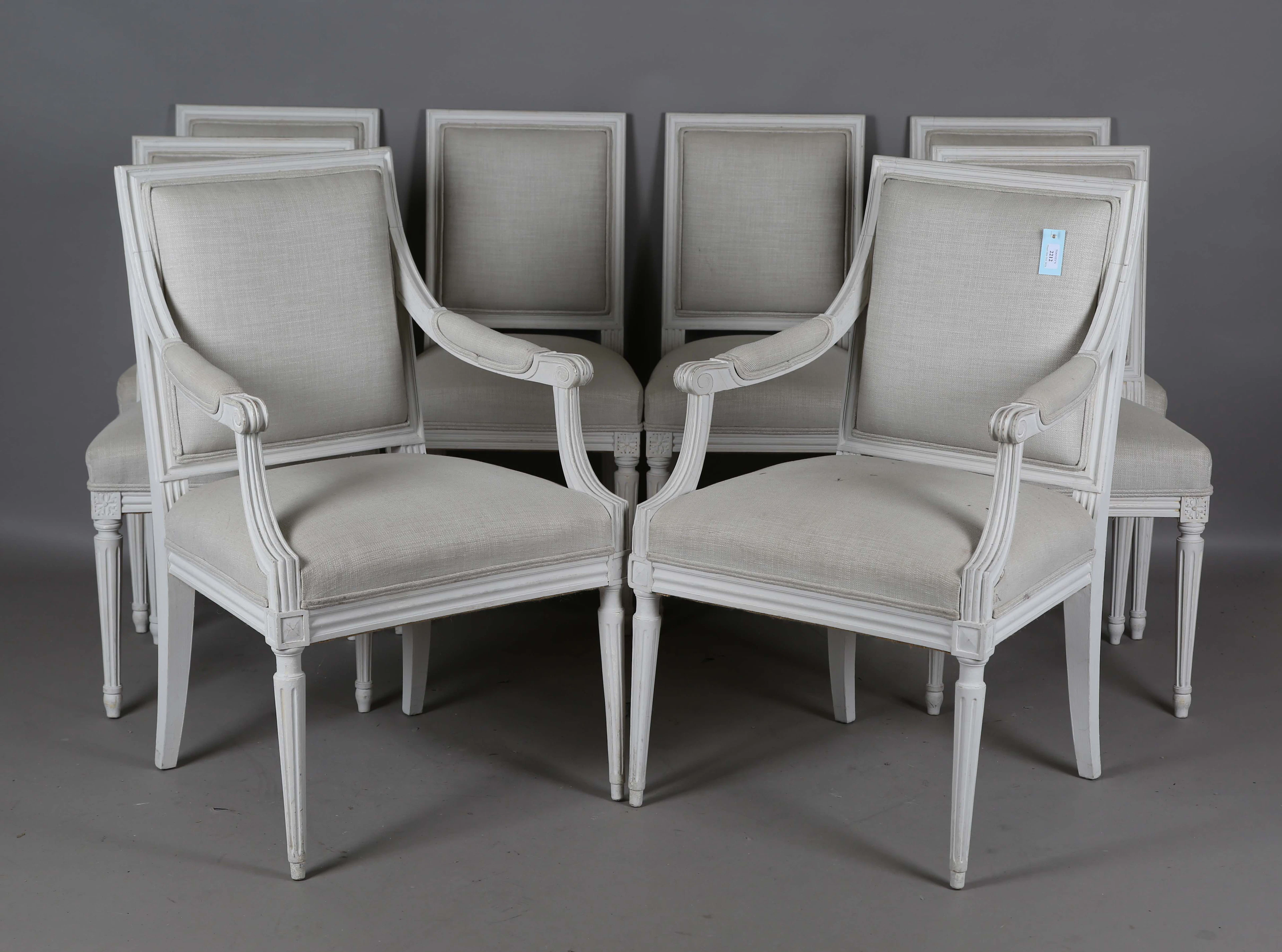 A set of eight 20th century French painted showframe dining chairs