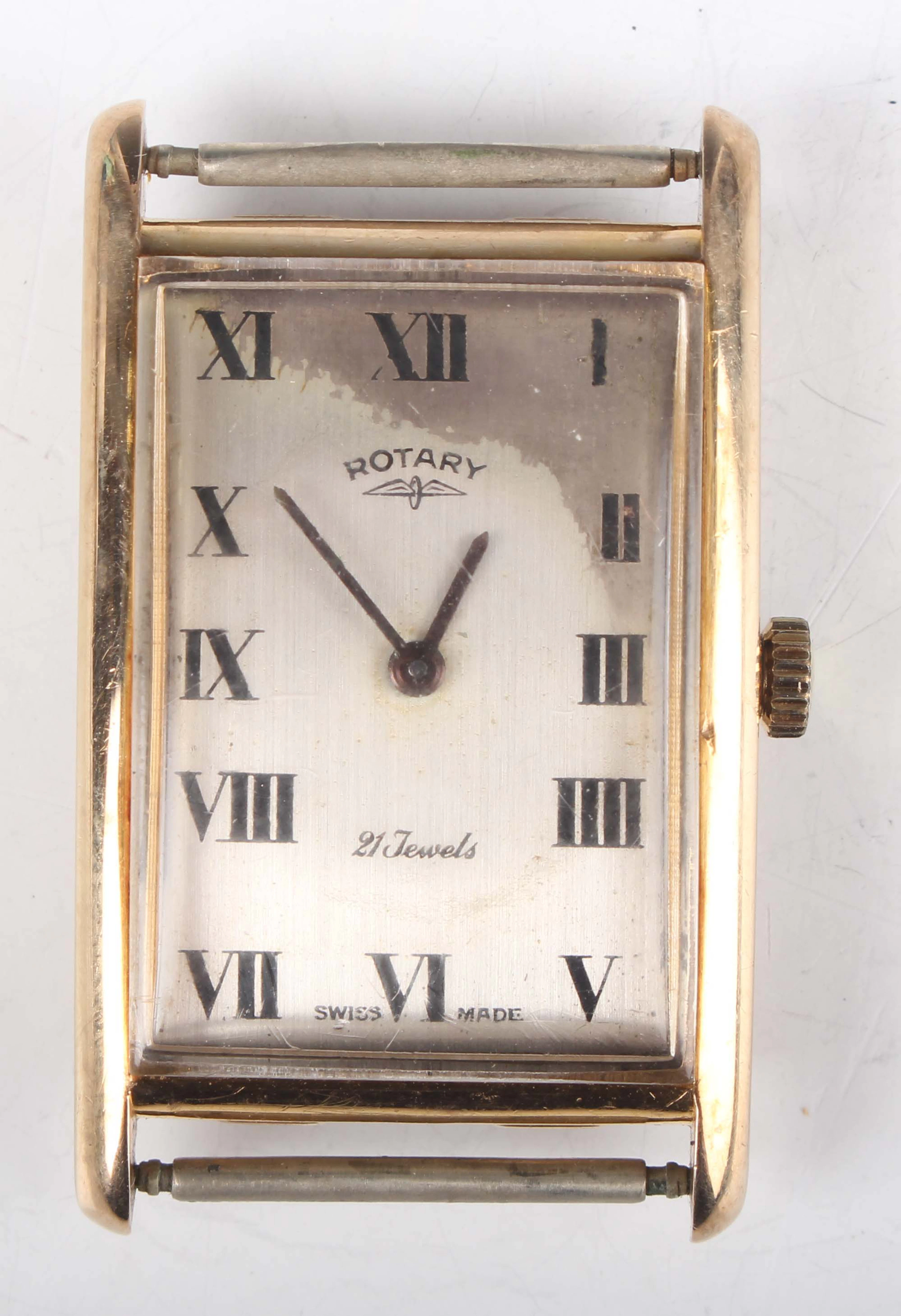 A Rotary 9ct gold rectangular cased gentleman's wristwatch with signed