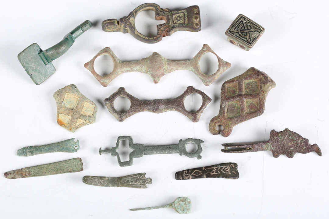 A mixed group of Anglo-Saxon artefacts, including a small rectangular