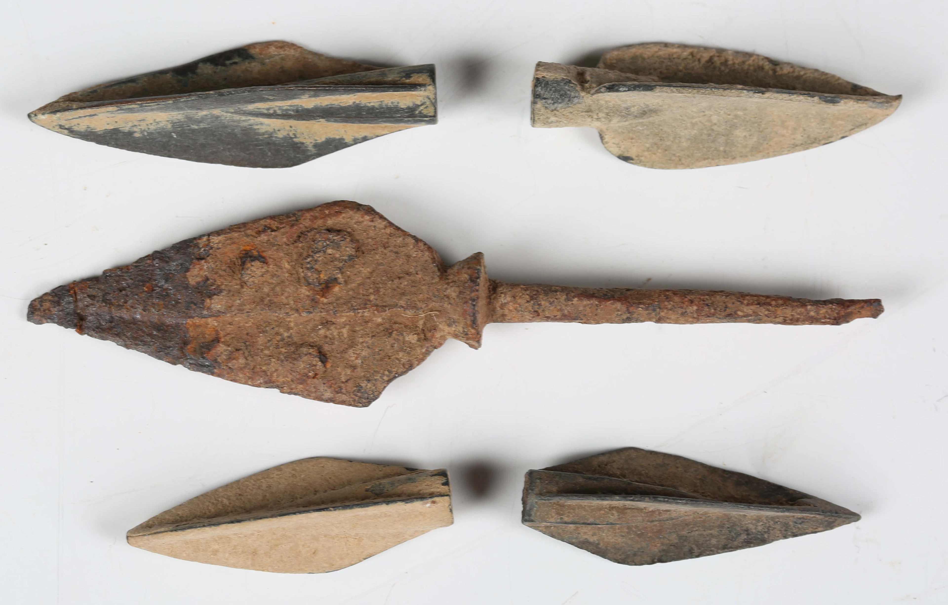 A group of four ancient Greek bronze trilobed arrowheads, circa 6th-4th