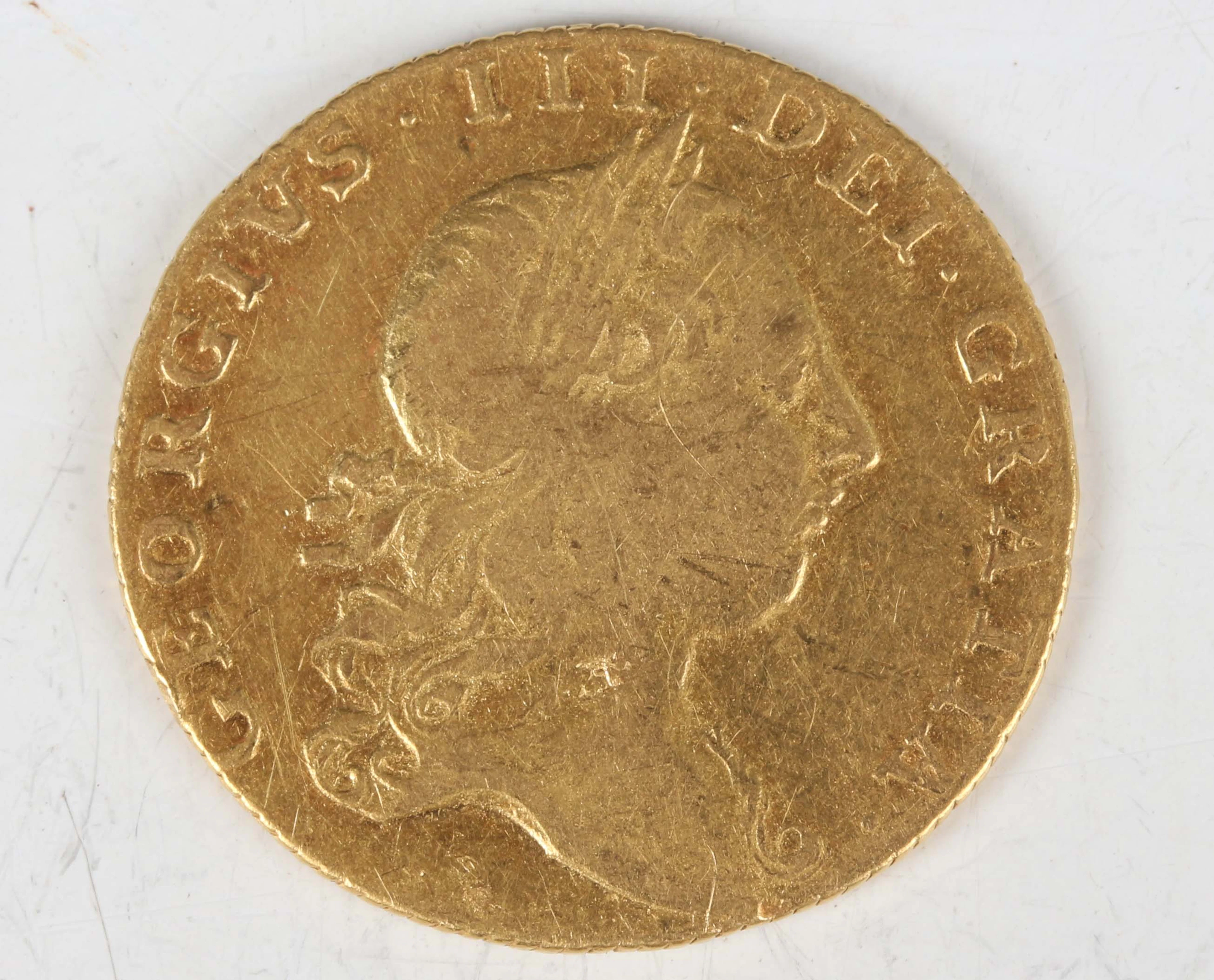 A George III guinea 1763, second laureate head, Sp 3726 (fair, probably
