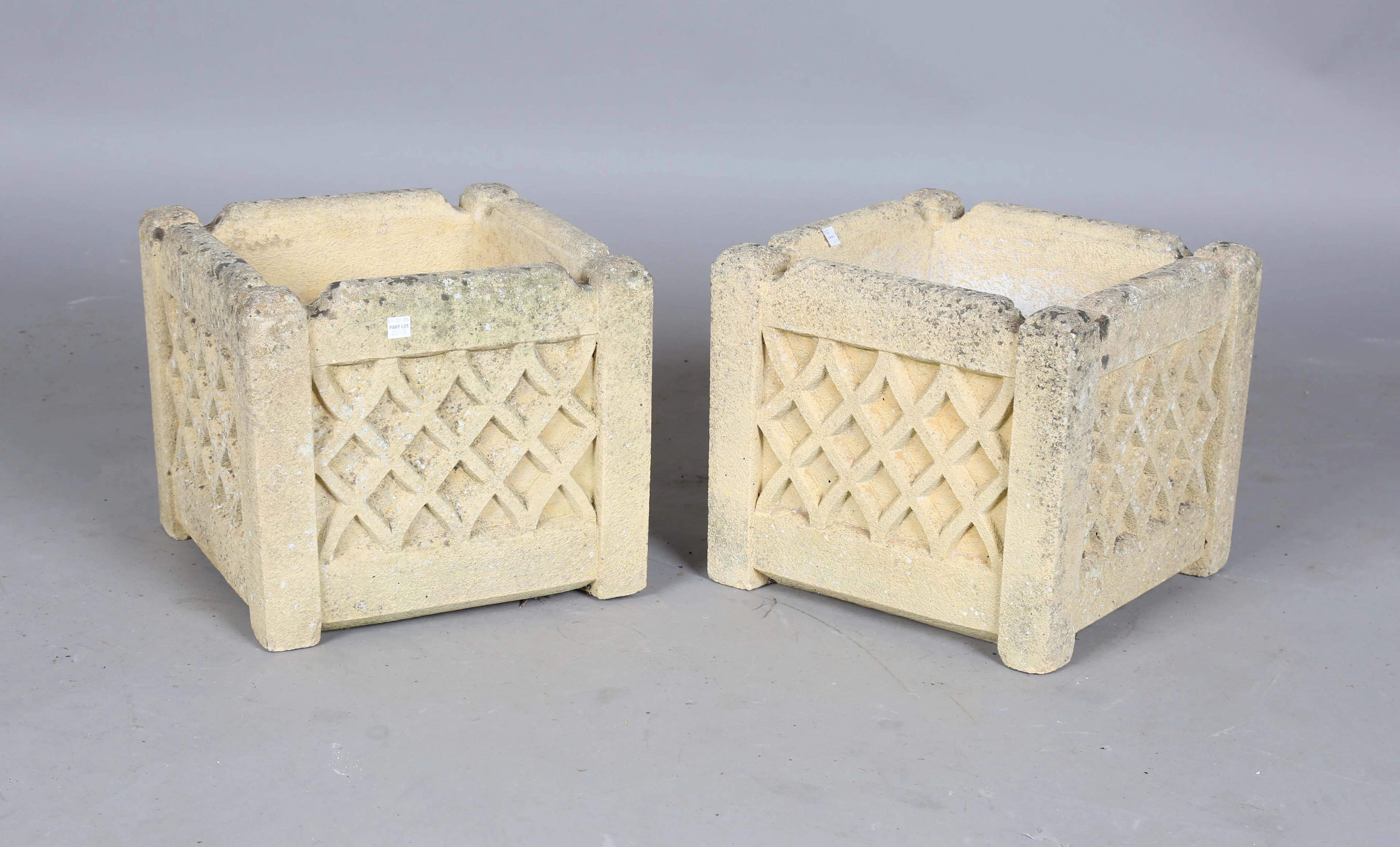 A pair of late 20th century cast stone garden planters of square form