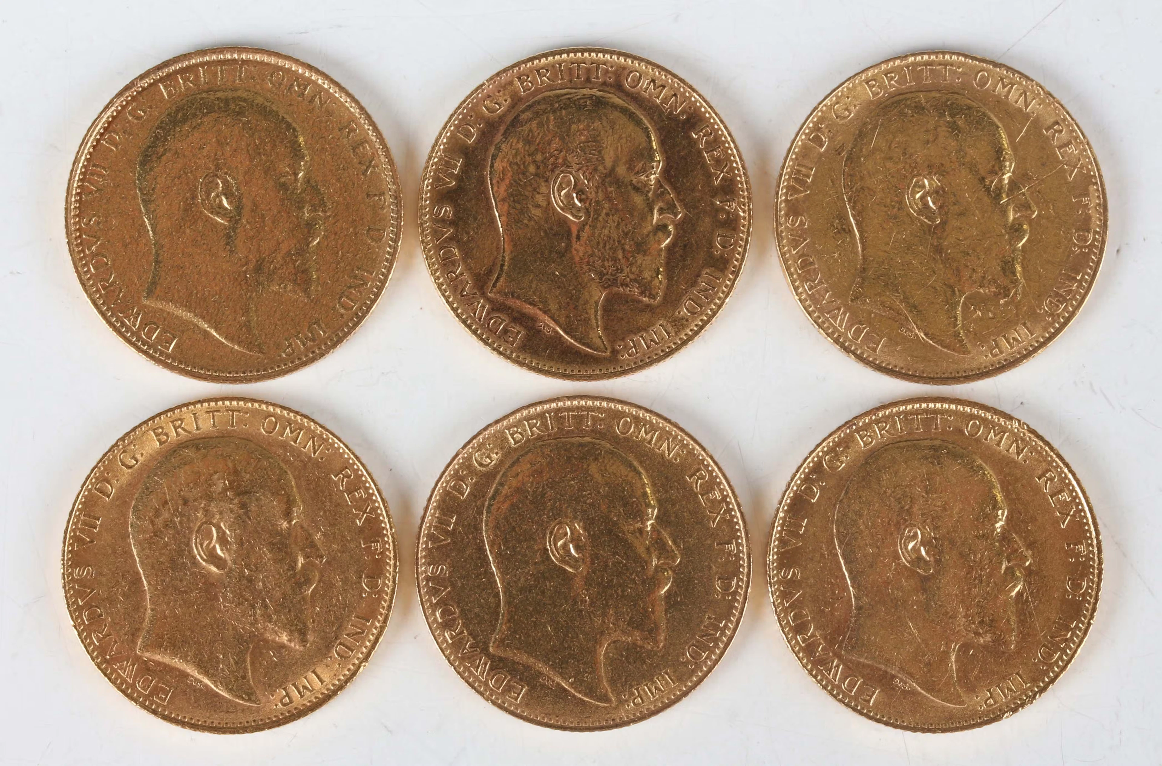 A group of six Edward VII sovereigns, comprising 1902, 1903 Perth