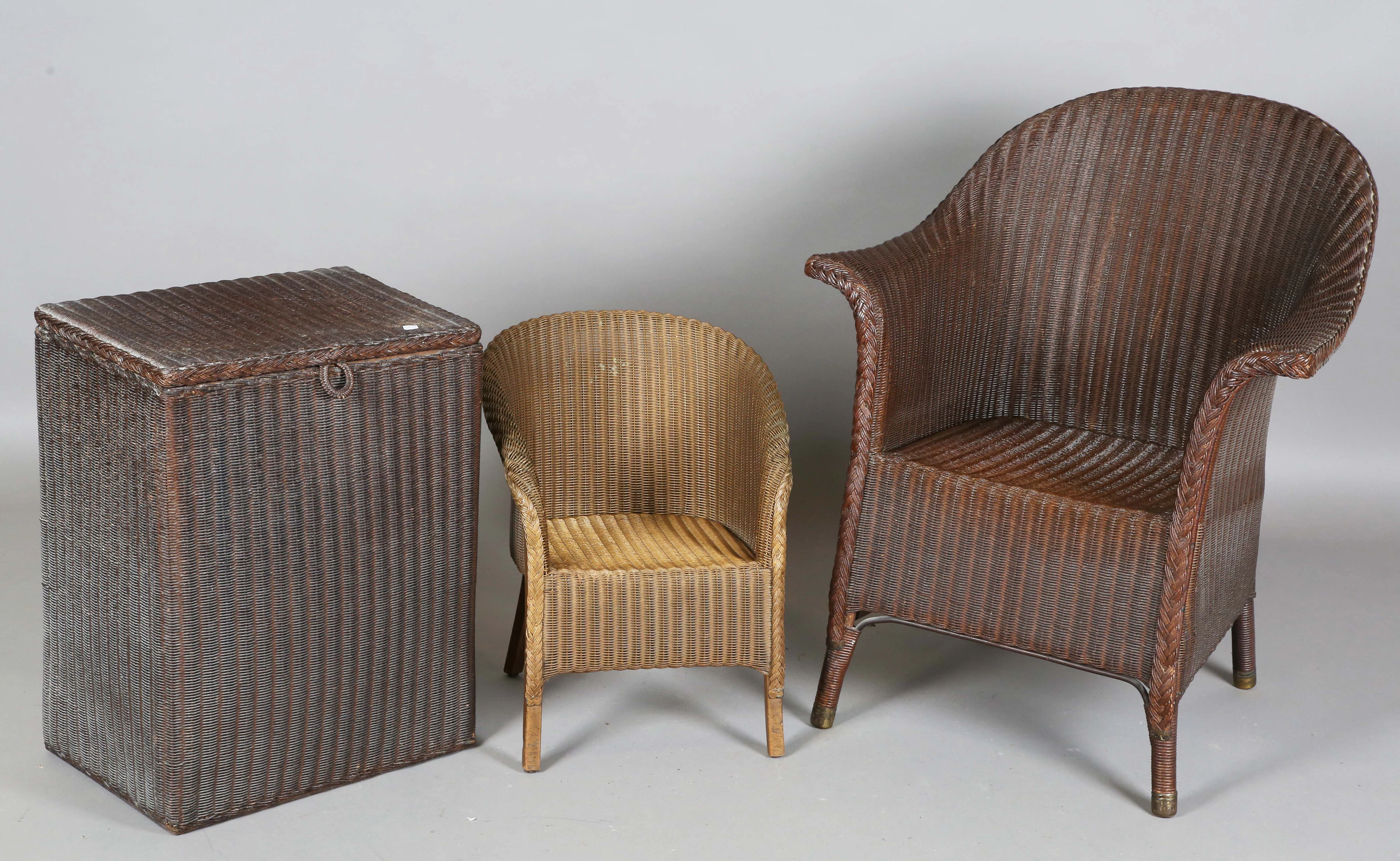A Lloyd Loom tub back armchair, height 84cm, width 71cm, together