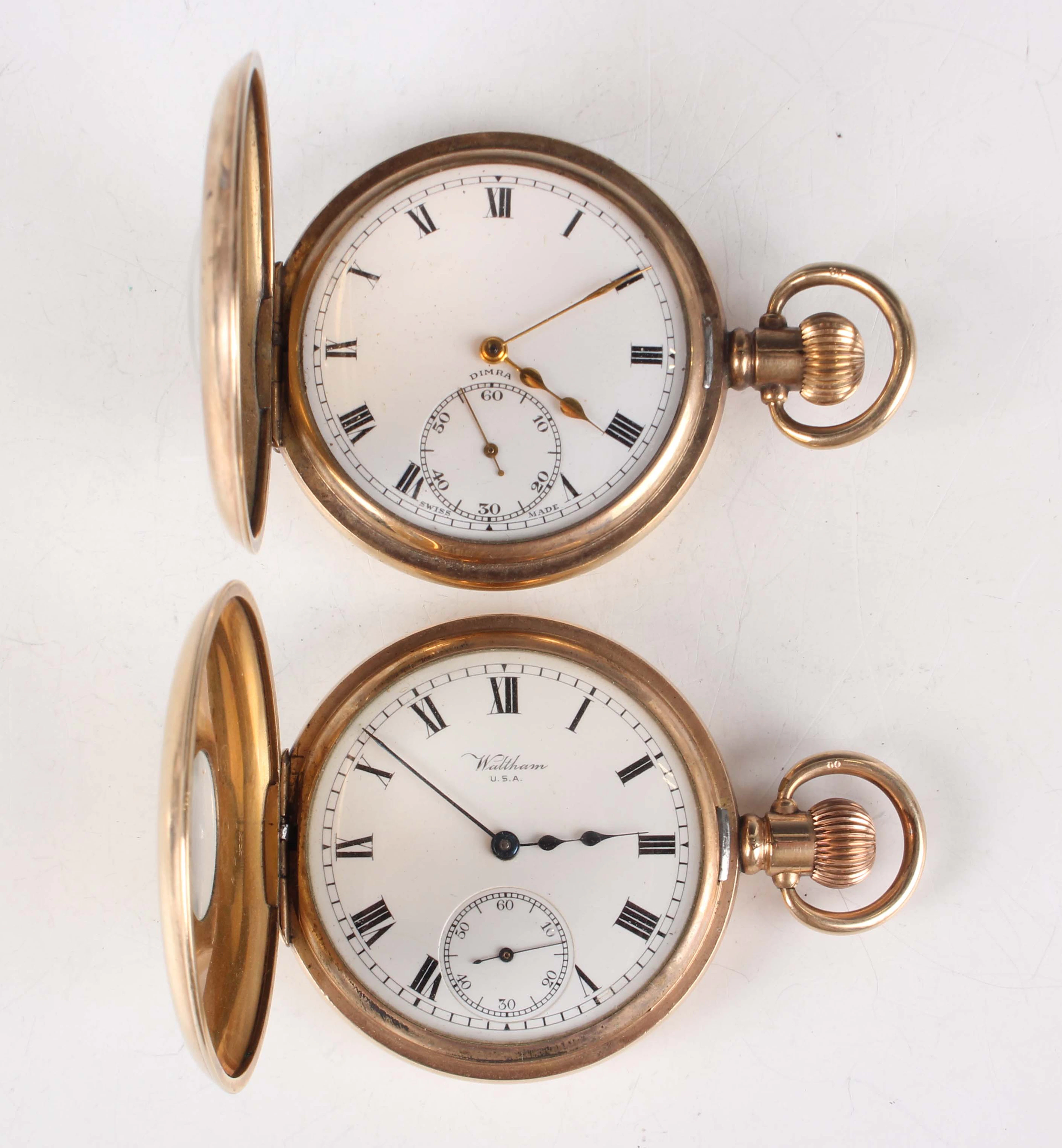 A Waltham gilt metal half-hunting cased keyless wind gentleman's pocket
