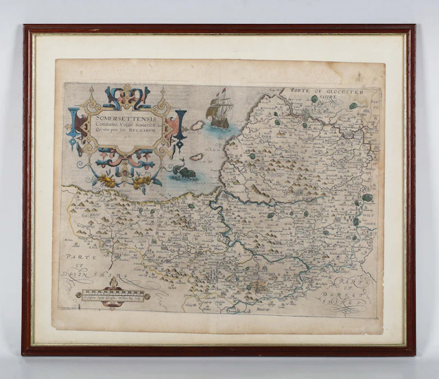 William Kip - 'Somersettensis': map of Somerset, engraving with hand-colouring