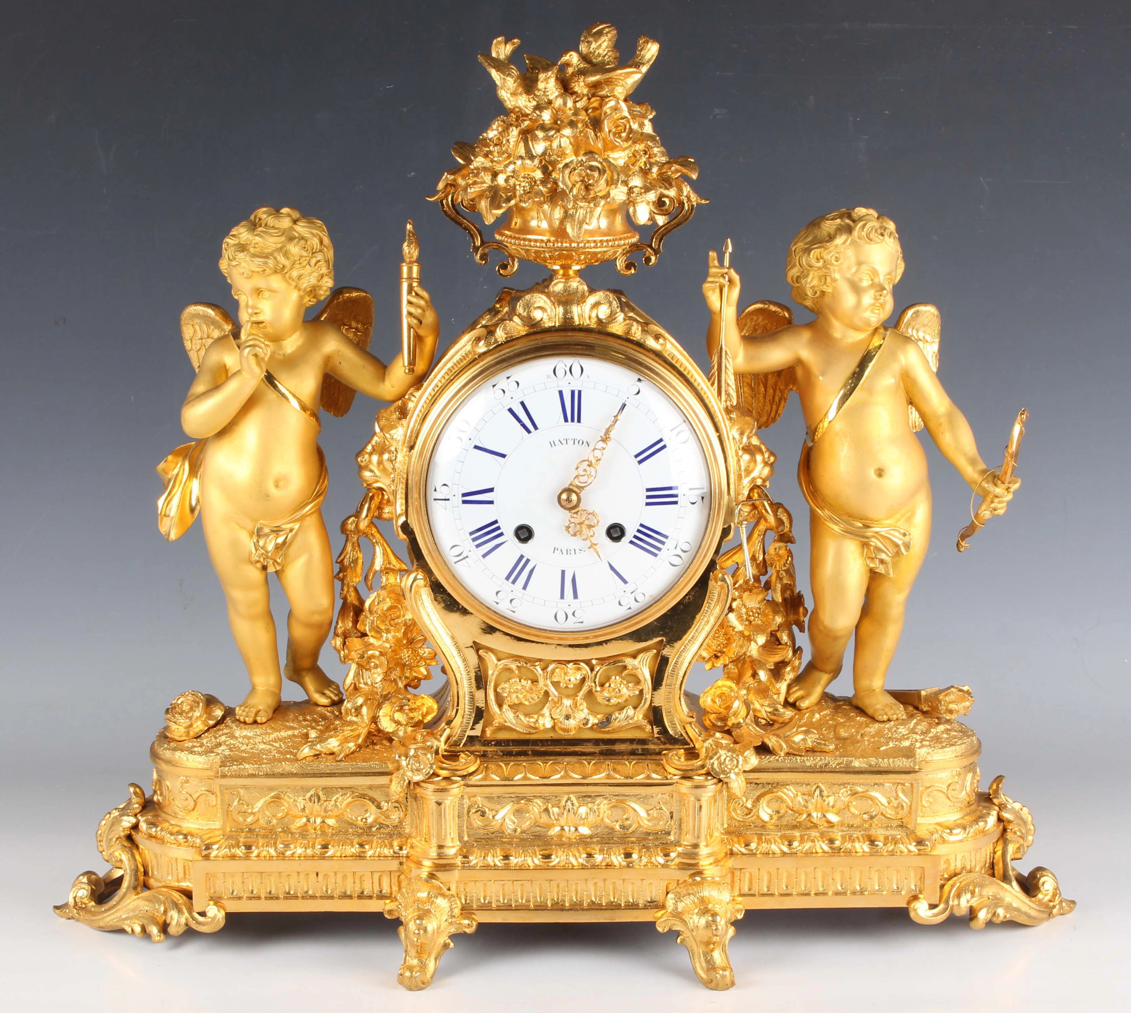 An impressive late 19th century French ormolu mantel clock, the eight