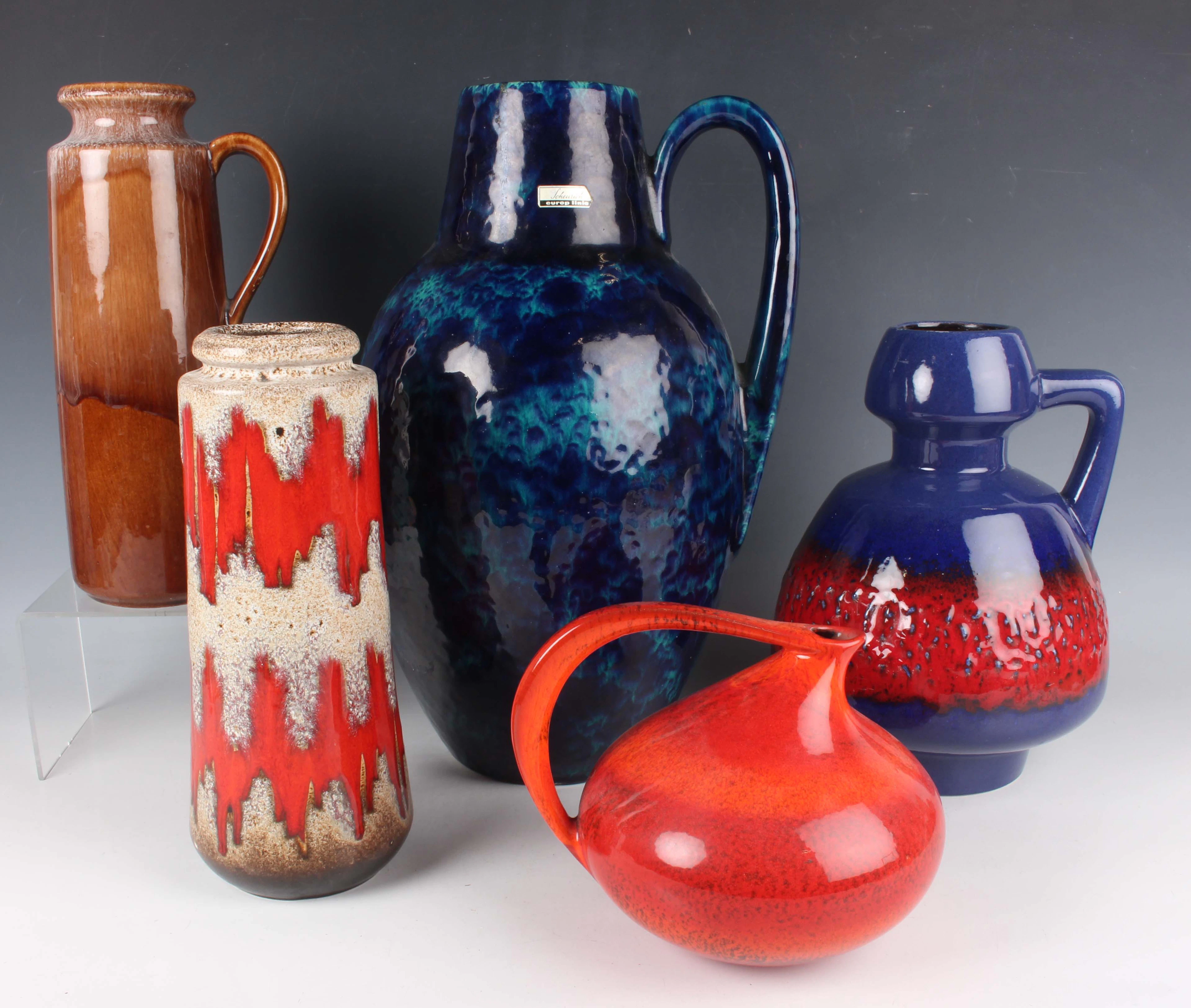 Five pieces of West German pottery, 1960s/70s, comprising a mottled