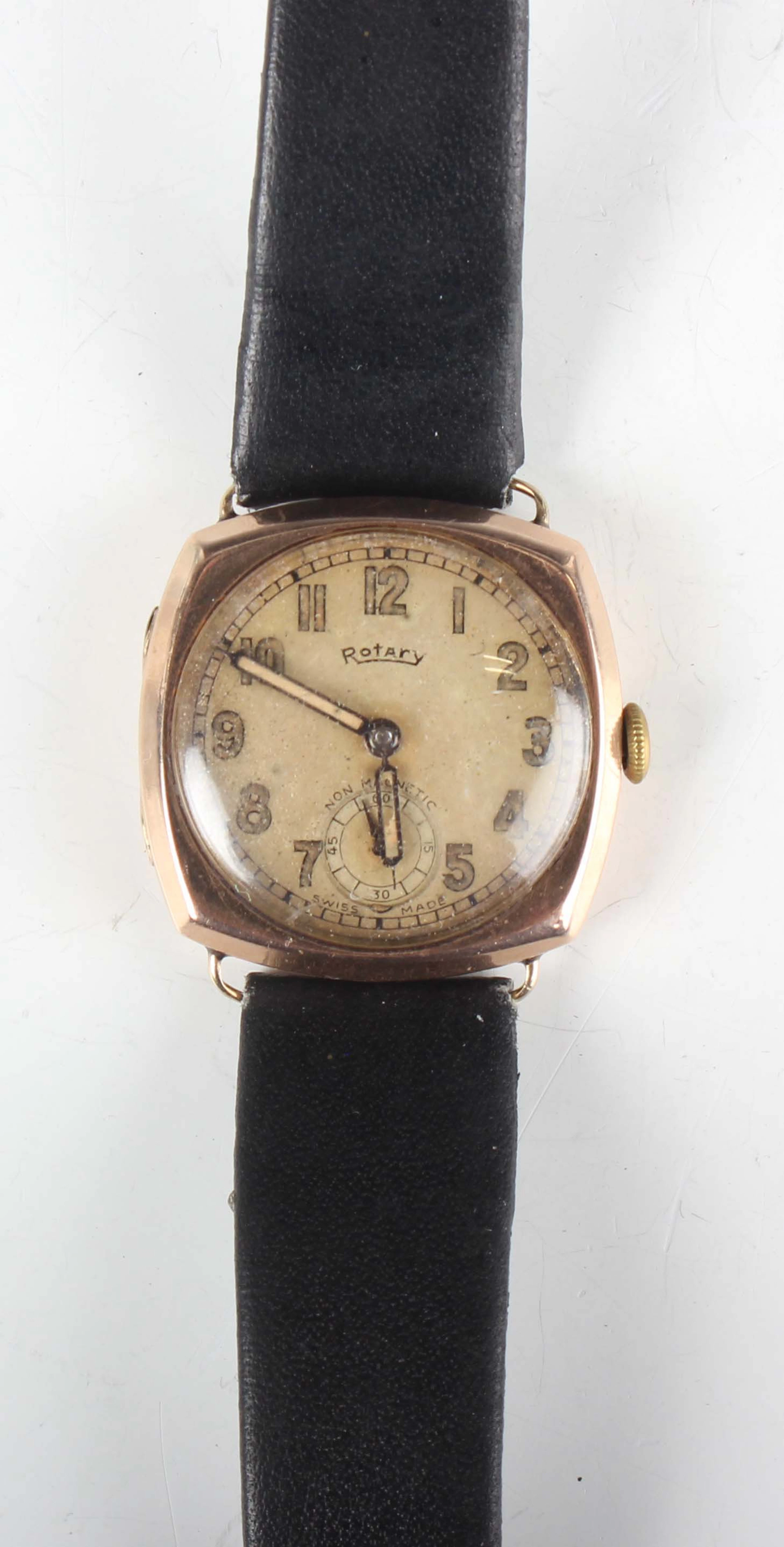 A Rotary 9ct gold cushion cased gentleman's wristwatch with signed