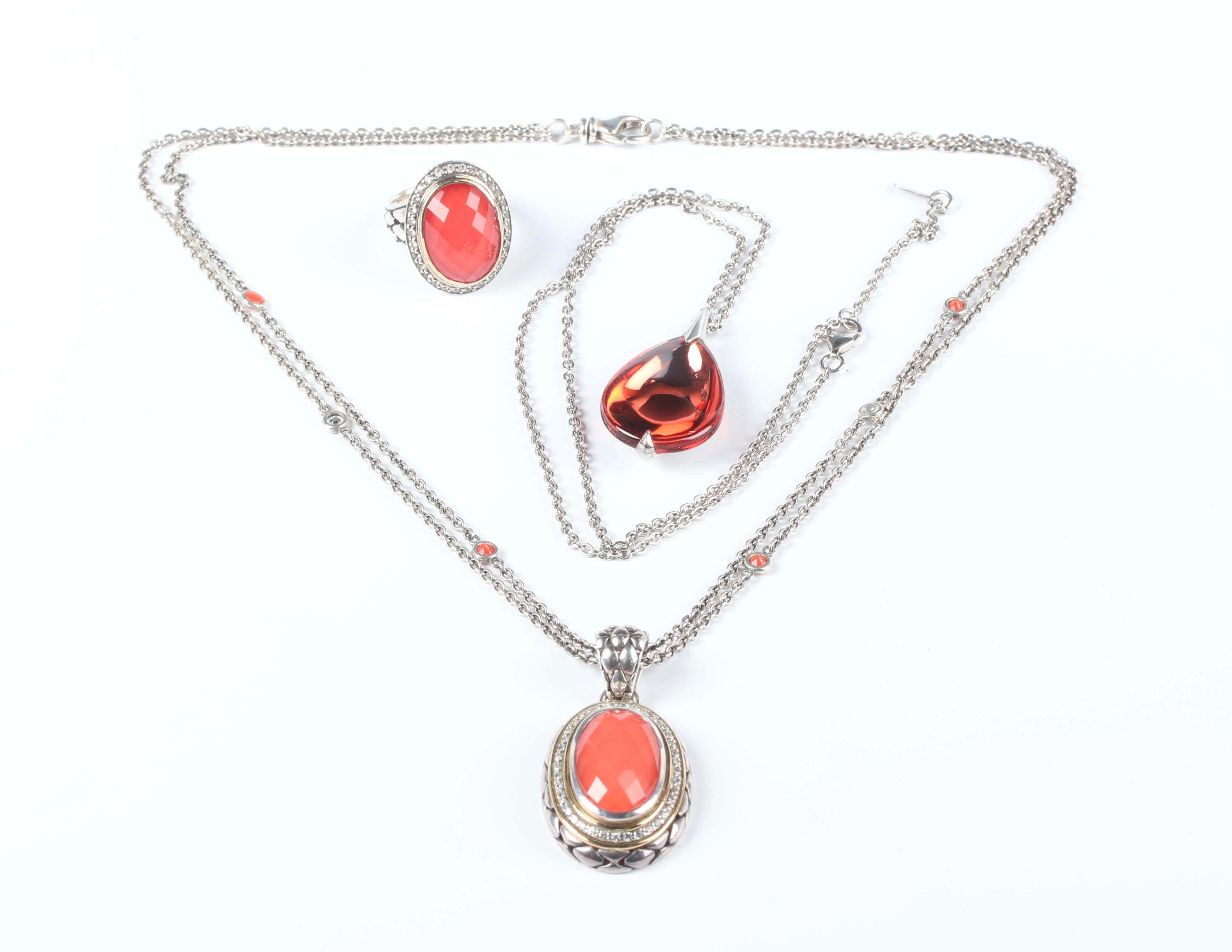 A Gabrielle Bruni silver and gold set, cornelian and colourless gem