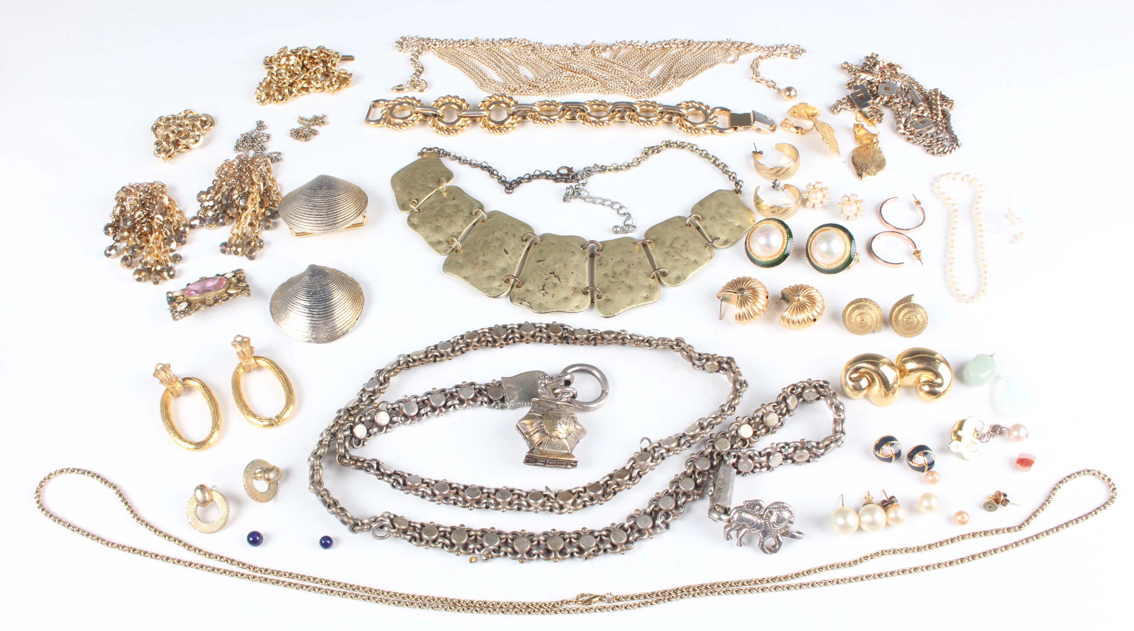 A group of costume jewellery, including a colourless paste necklace